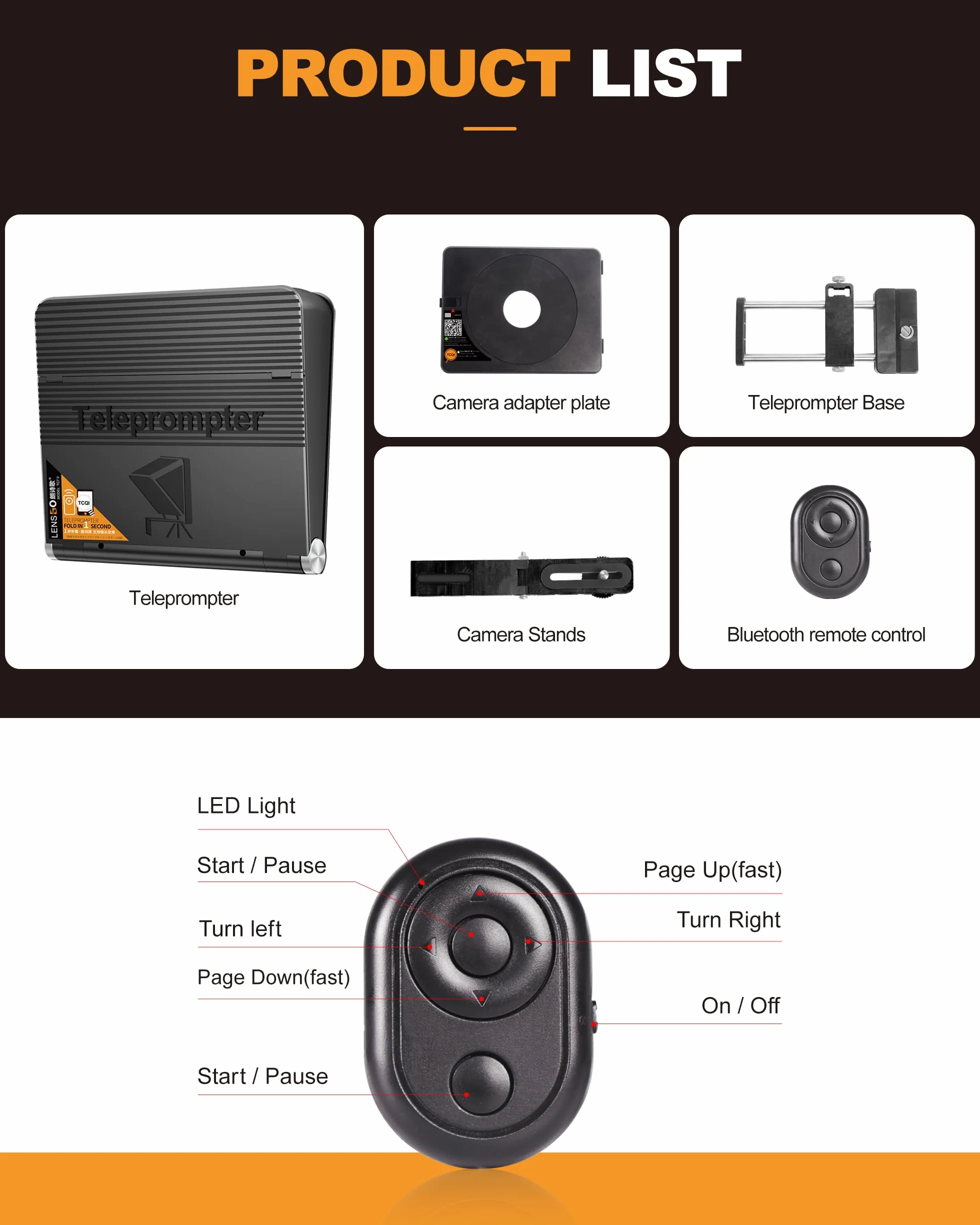 LENSGO Teleprompter do aparatu DSLR/SLR, 7,9''Mini Prompter APP kompatybilny z iOS/Android dla YouTube/nauczanie online/wywiad/transmisja na żywo, obsługa fotografowania obiektywu szerokokątnego 24-35