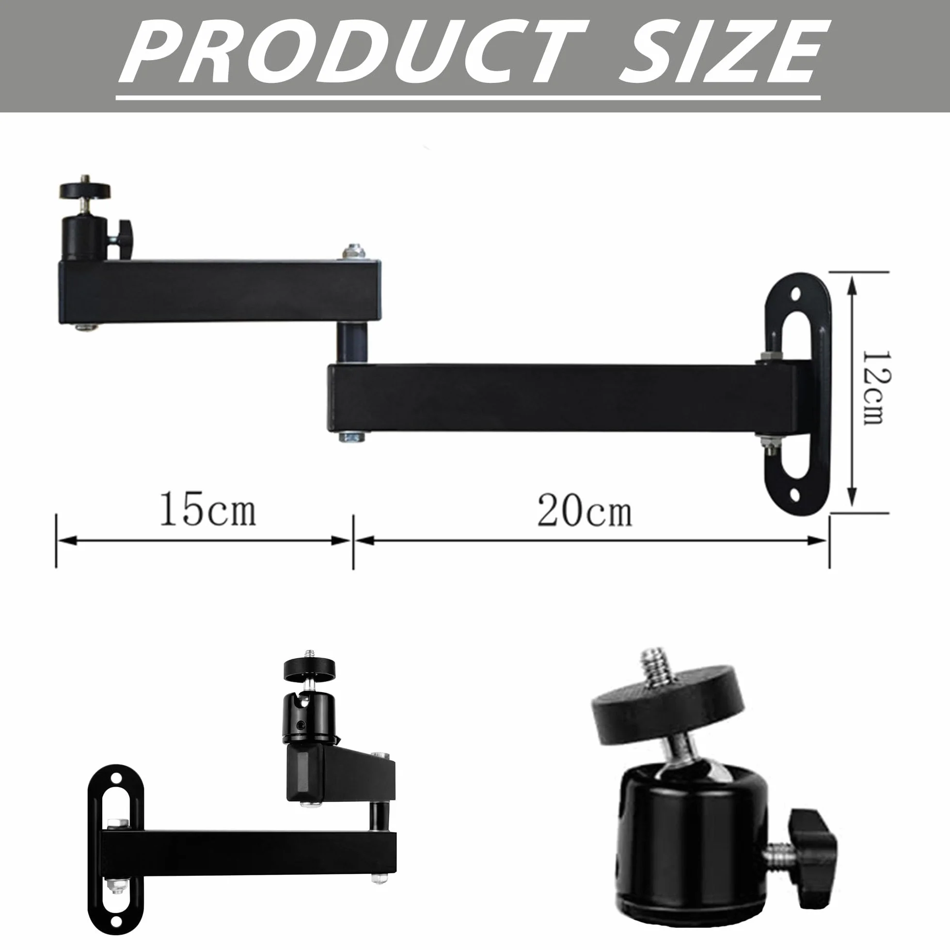 Uchwyt ścienny do projektora, regulowany stojak do projektora, obracany o 360°, metalowy stojak na projektor z przyłączem śrubowym 1/4", składany stojak do projektora do kina domowego, biura, pokoju