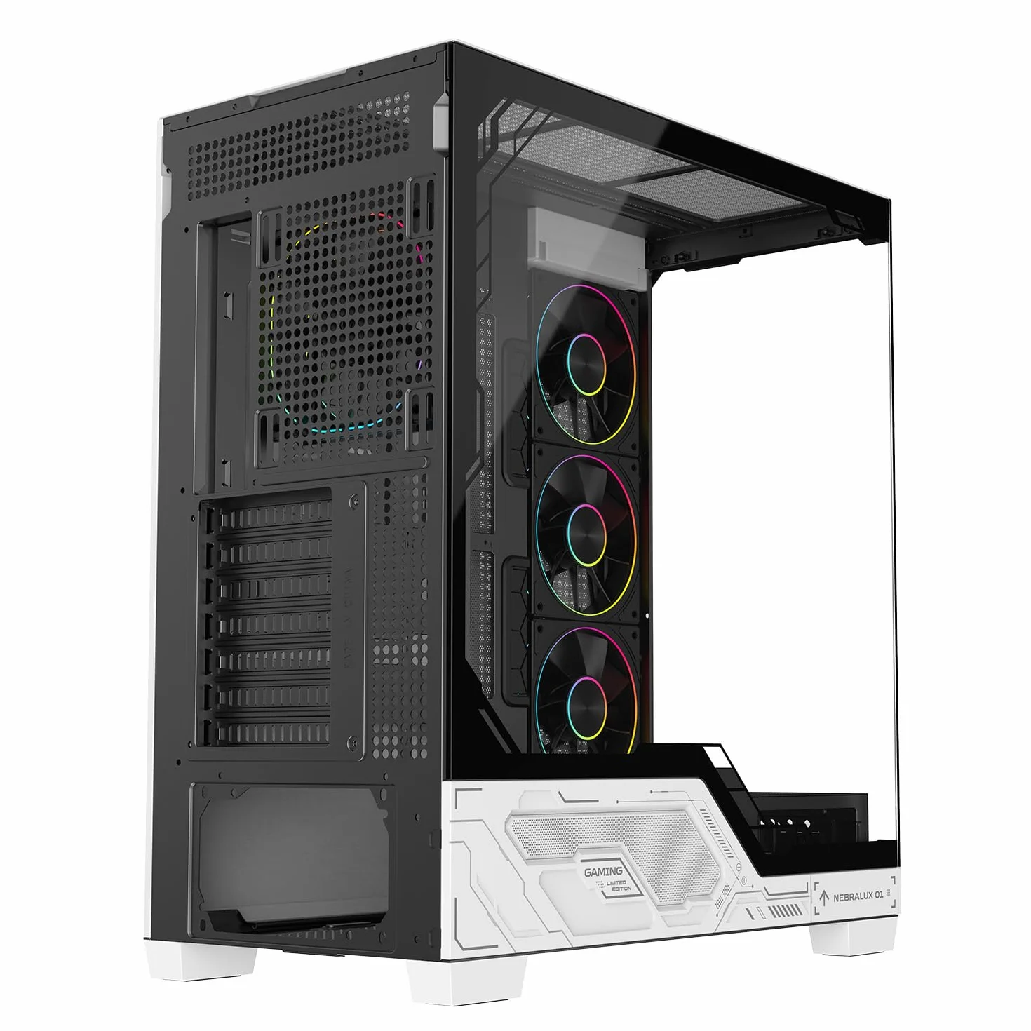 Itek NEBRALUX 01 - Wieża ATX do gier z 4 wentylatorami ARGB 12 cm w zestawie, USB-C, 2 x USB 3.0 oraz panelami przednimi i bocznymi z ciemnego szkła hartowanego