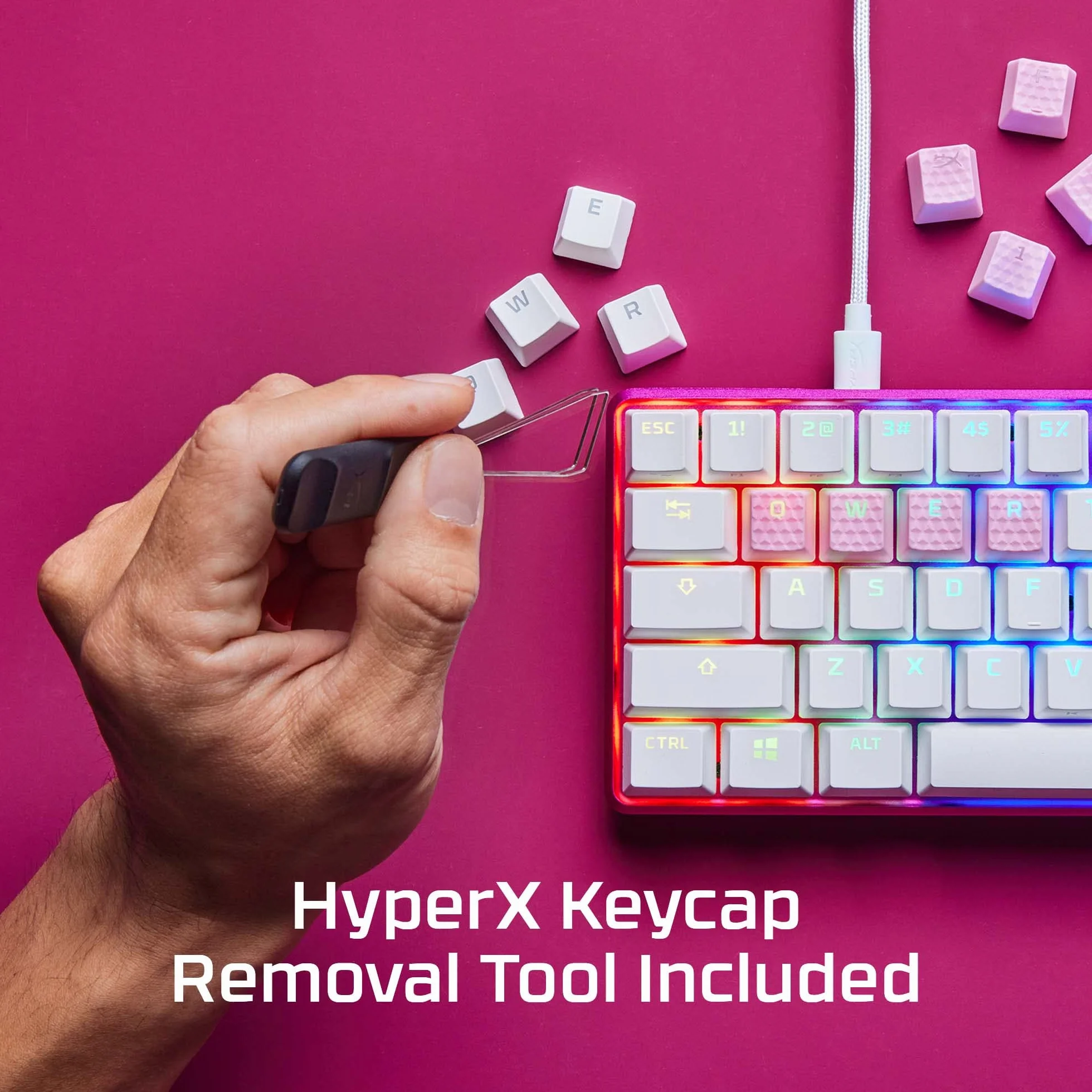HyperX Gumowe nasadki na klawisze – zestaw akcesoriów do gier, 19 kluczy, układ angielski (US), różowy