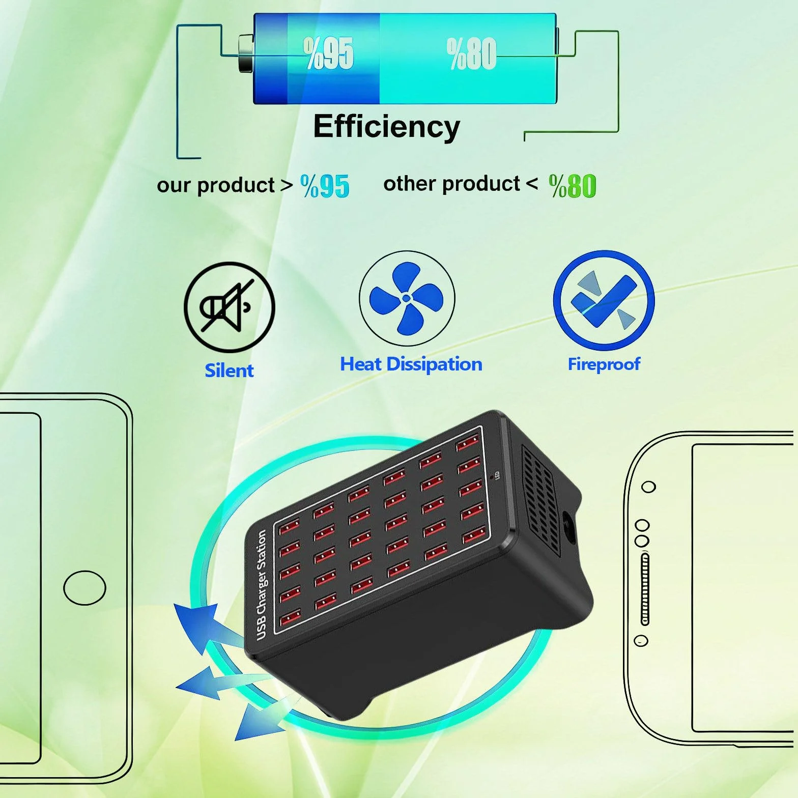 Stacja ładująca USB z 10 portami 2,4 A, ładowarka, szybkie ładowanie 2,5 godziny, łatwe przenoszenie, kompatybilna ze wszystkimi urządzeniami USB 100W