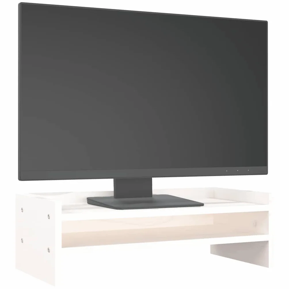 Générique Stojak na monitor z litego drewna sosnowego biały 50 x 24 x 16 cm, minimalistyczny design z miejscem do przechowywania klawiatury, laptopa i akcesoriów, stabilna rama