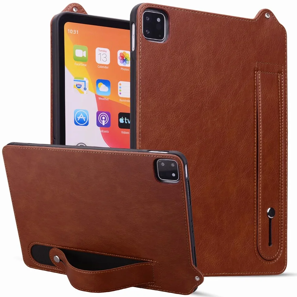 Generic Kompatybilne z iPadem Pro 27.9 cm (M4) 2024 (kolor: brązowy) skórzane etui z silikonowym paskiem na tył