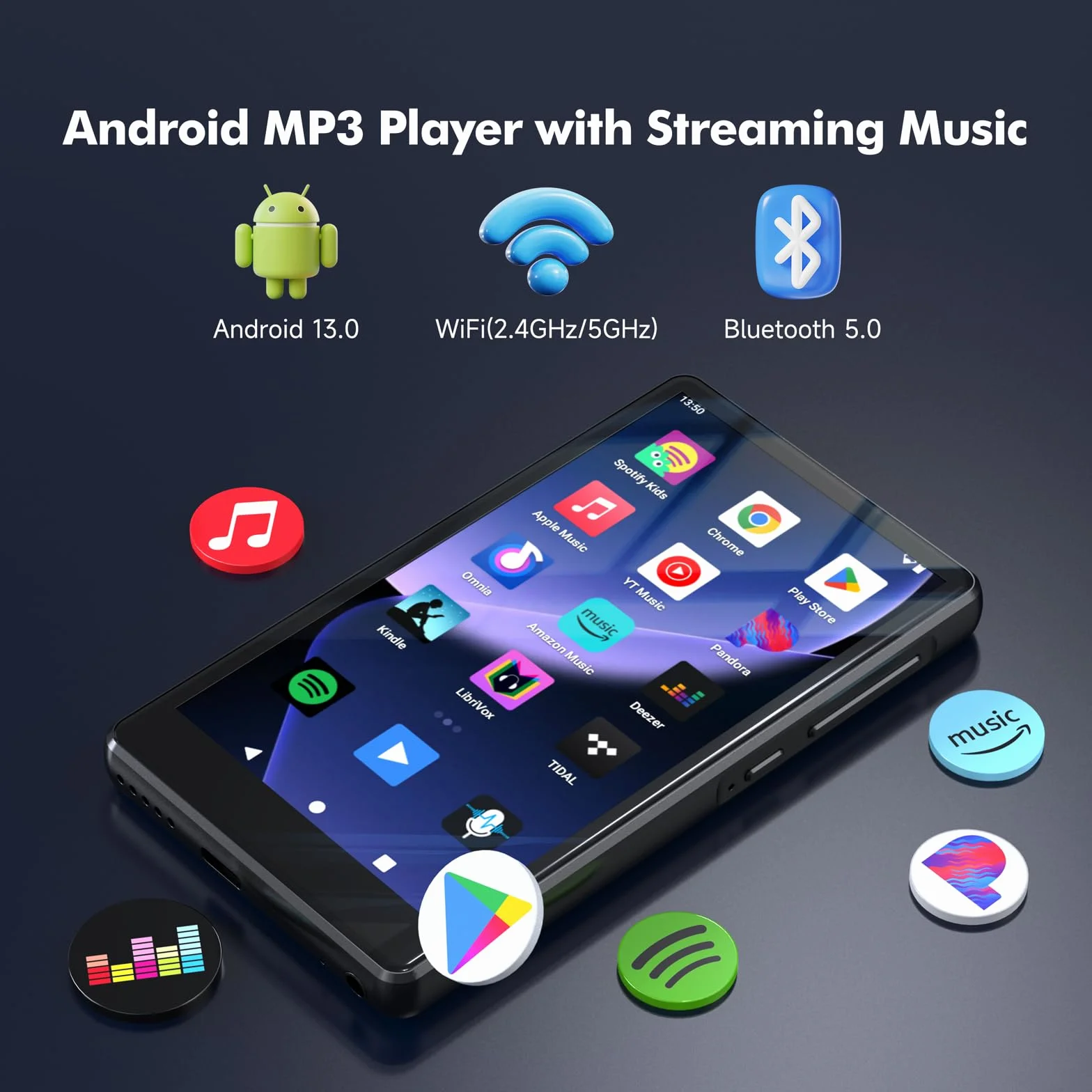 83GB odtwarzacz MP3 Spotify z Bluetooth, 4.5-calowy ekran dotykowy MP4 z WiFi, 2000mAh przenośny głośnik stereo HiFi, Amazon Music, odtwarzacz muzyki Android do strumieniowego przesyłania dla dzieci