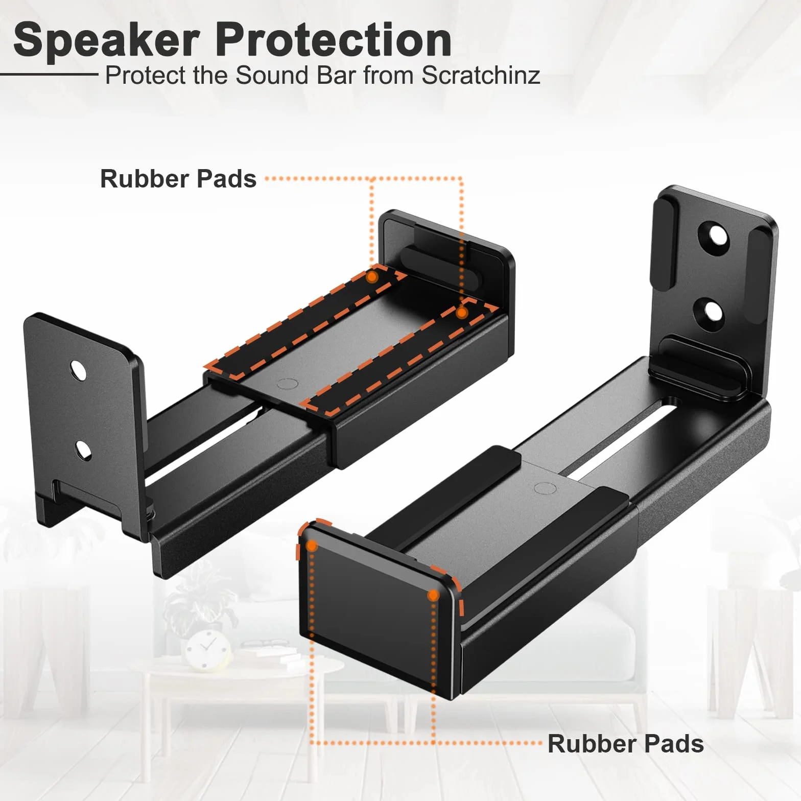 PUTORSEN Uchwyt na soundbar uniwersalny podwójny ścienny nośność 15 kg regulacja głębokości 8,9-15,5 cm czarny
