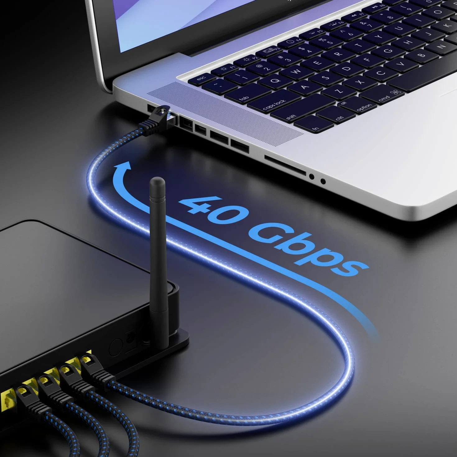 deleyCON 5m CAT 8 Patchkabel (40 Gbit/s, 2000 MHz) Gigabit Kabel Sieciowy Ethernet RJ45 S/FTP POE CAT8 LAN Przewód do PS5 Routera Modemu TV Switcha Laptopa - Czarny