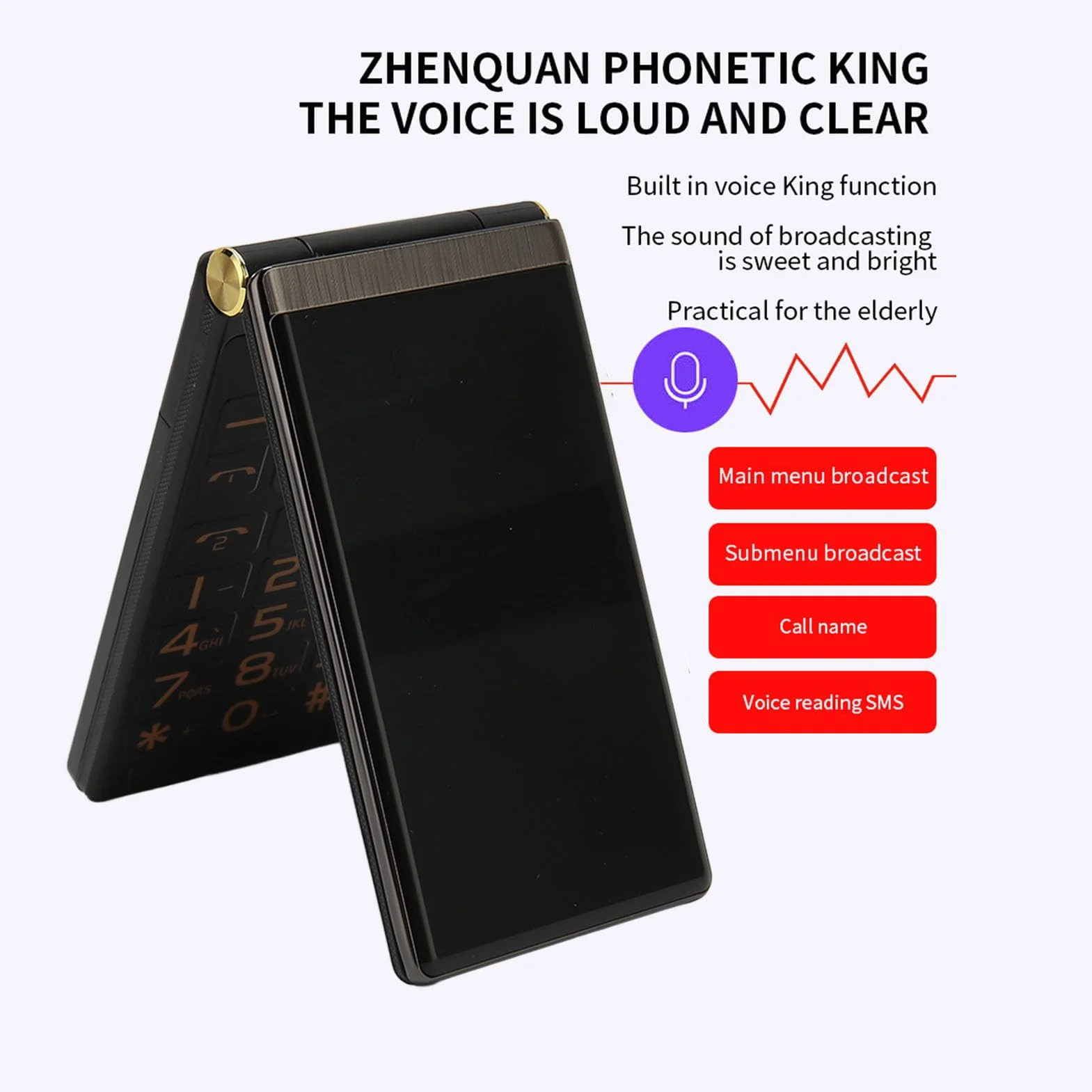 Telefon z klapką dla Seniorów, Odblokowany Telefon z klapką 2G Telefon z klapką z Dużym Przyciskiem dla Seniorów, 3-calowy Telefon z klapką dla Osób Starszych, Podwójny Tryb