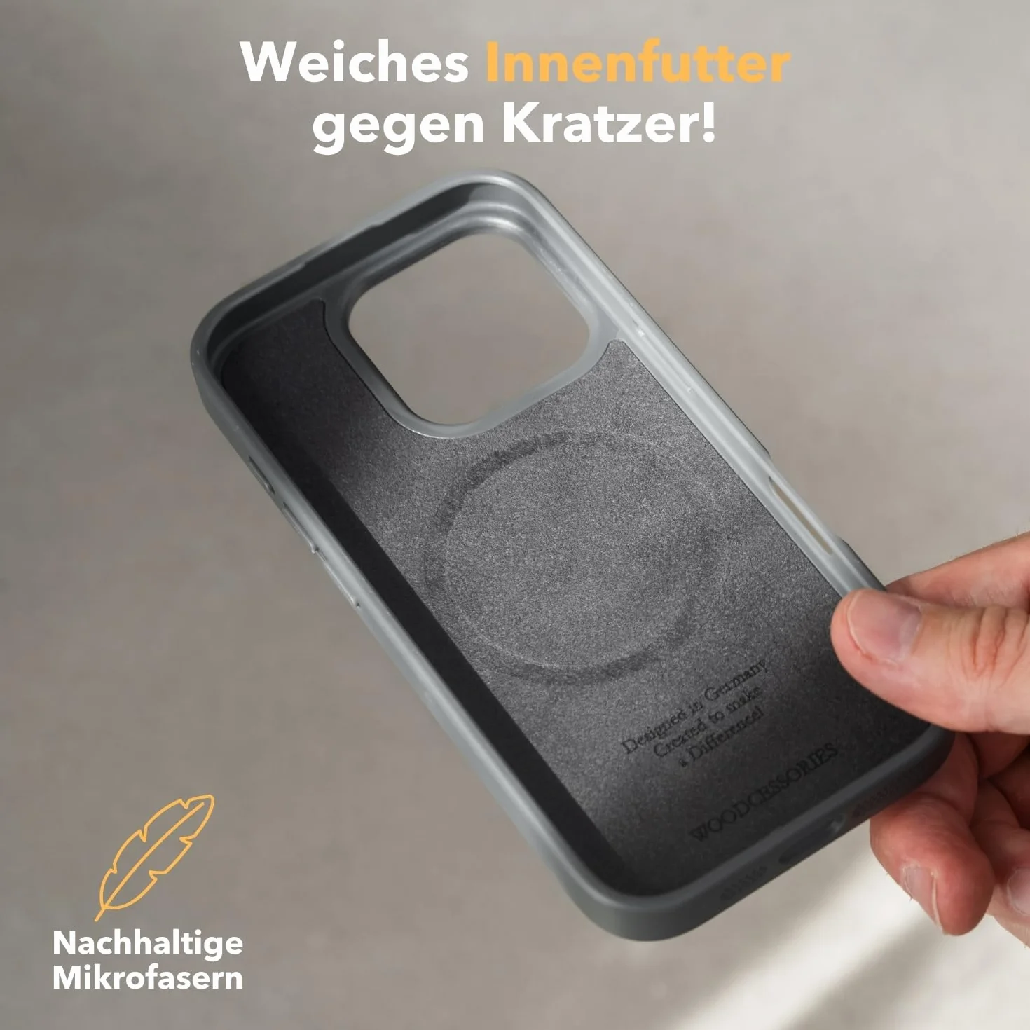 Woodcessories - Magnetyczne etui typu bumper do iPhone 17 Pro, kompatybilne z MagSafe, etui z magnesem z kamienia, szare moro