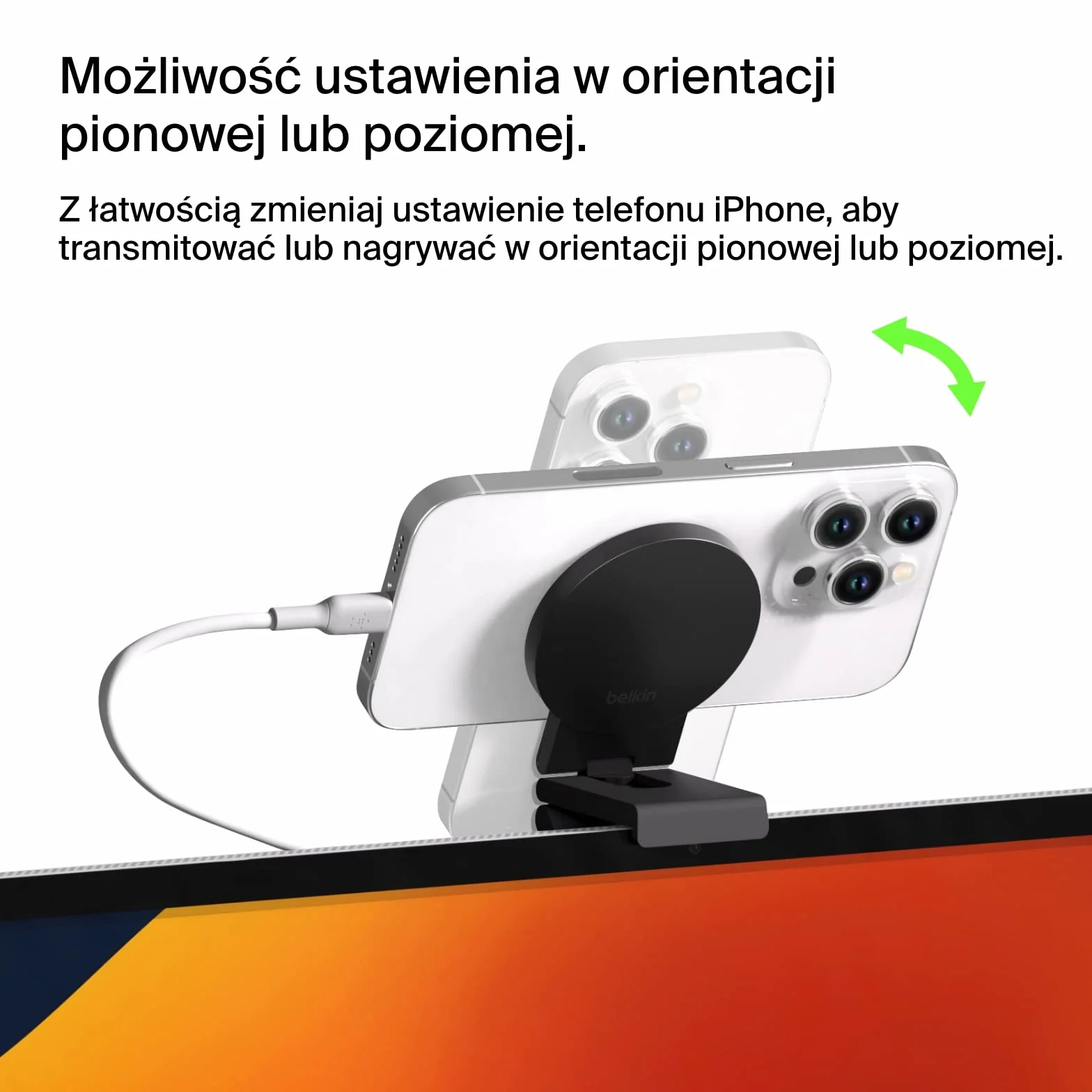 Belkin Uchwyt na kamerę ciągłą MagSafe do komputerów stacjonarnych i wyświetlaczy Mac, kompatybilny z iMac 2017 i nowszymi, iMac Pro 2017, Studio Display, Pro Display XDR, iPhone Series