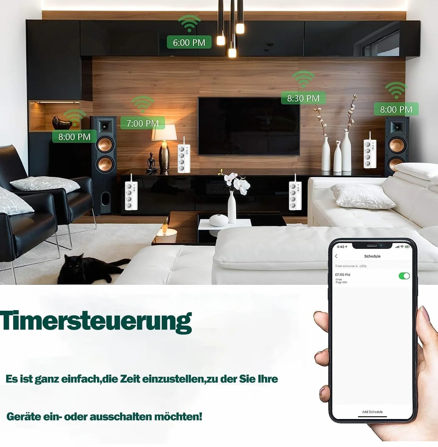 UseeLink Matter inteligentna listwa zasilająca 16 A, z 4 wyjściami AC i 2 portami USB, kompatybilna z Alexa, Google Assistant, zdalnym sterowaniem i ochroną przed przepięciem