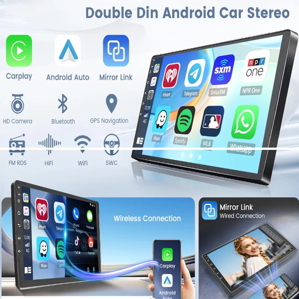 2+64G Podwójny Din Radio samochodowe do Ford Ka 2008-2014 Wireless Carplay Android Auto 9"IPS-Touchscreen Android 14 Autoradio GPS-Navigation Bluetooth FM RDS Kamera cofania WiFi Mirror Link SWC