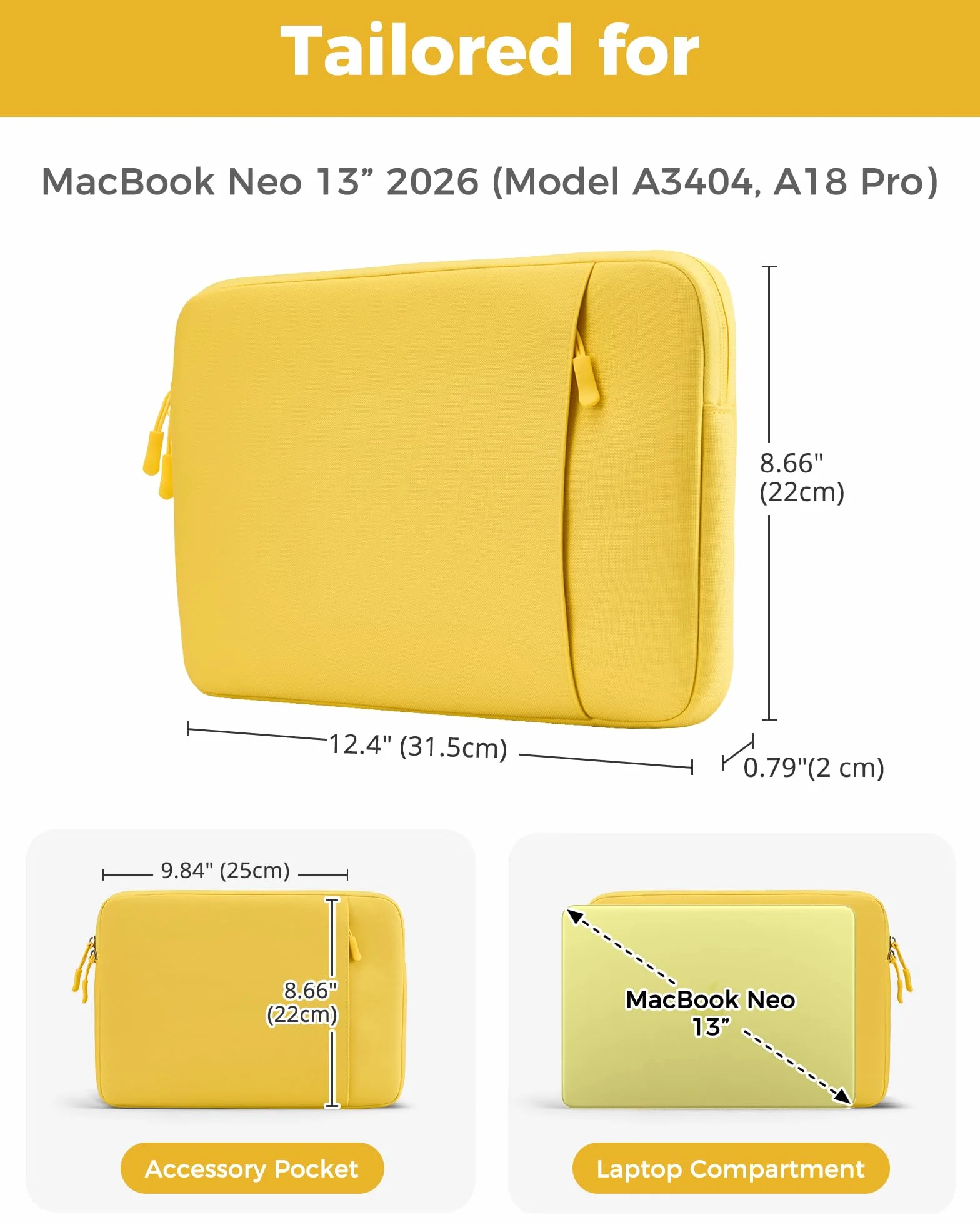 ProCase Pokrowiec MacBook Neo 13 cali 2026 (Chip A18 Pro, Model A3404), Lekki i Elegancki Pokrowiec na Laptopa z Praktyczną Przednią Kieszenią, Ochrona Wodoodporna i Miękka Podszewka w Kolorze