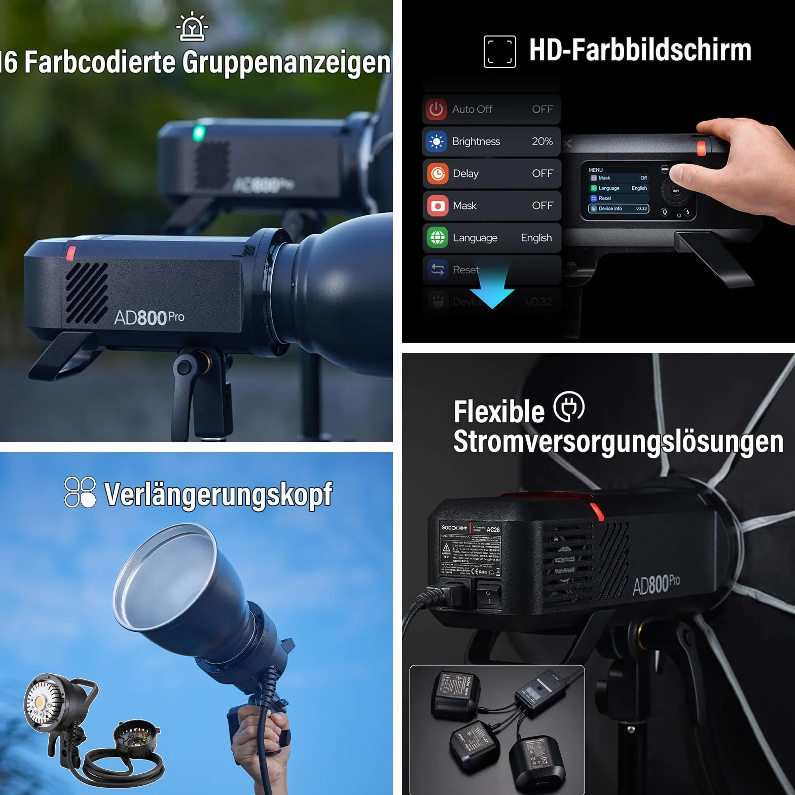 GODOX AD800Pro 800W TTL lampa błyskowa zewnętrzna, 2,4 G Wireless HSS 1/8000s, zdejmowana bateria litowa, 10-stopniowa regulacja, 40 W, podwójny tryb lampy 2800K-6000K, czas ładowania 0,01-1,5, 300