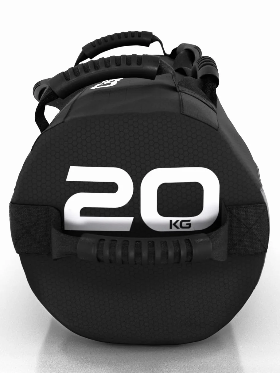 Atletica Worek na piasek 20 kg, worek do treningu funkcjonalnego całego ciała, wytrzymały nylon Cordura, 7 uchwytów