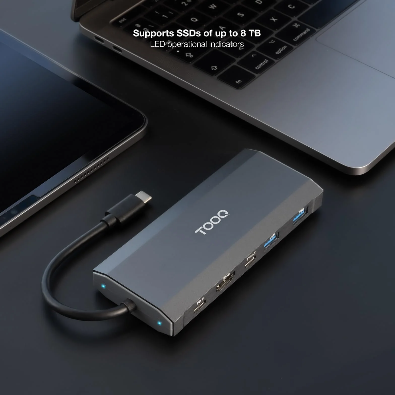 TOOQ TQE-2241G obudowa zewnętrzna do dysków SSD M.2 NGFF/NVMe + USB 3.2 Gen2 HUB z 1 x USB-C/PD + 2 x USB-A + USB-C + HDMI, szary