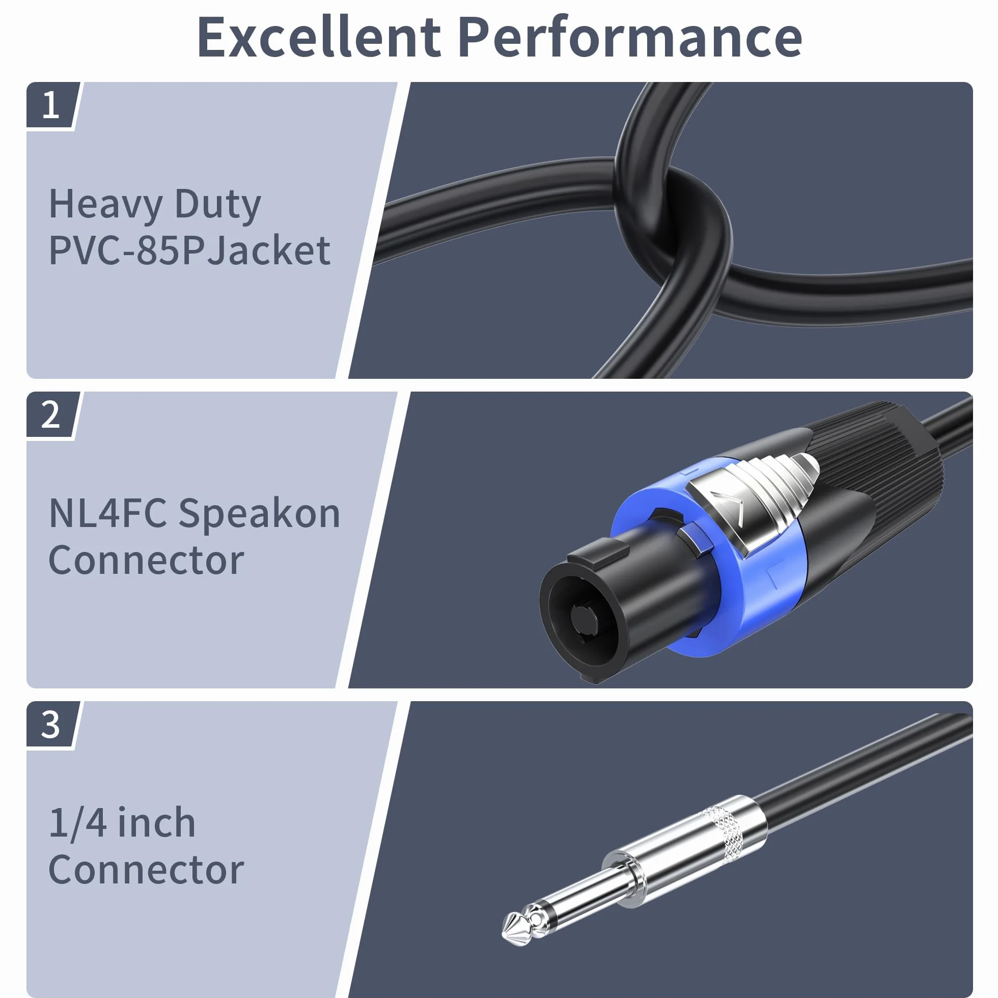 Kabel głośnikowy 1 m Speakon do 1/4" TS 12AWG Speakon kabel z Twist Lock do DJ/PA / wzmacniacza Heavy Duty Audio, M-M
