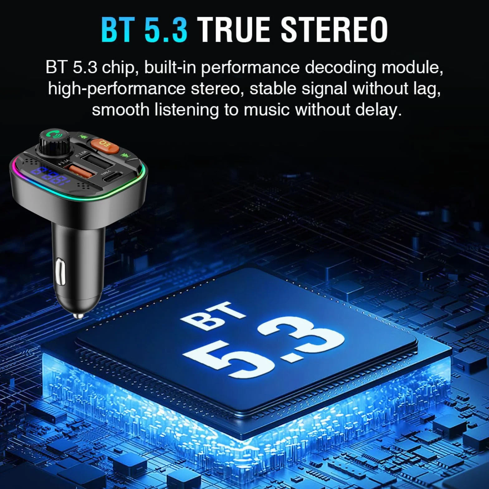 Ouitbe ładowarka samochodowa Bluetooth DC12-24V FM transmiter typ C 2 porty USB odtwarzacz MP3