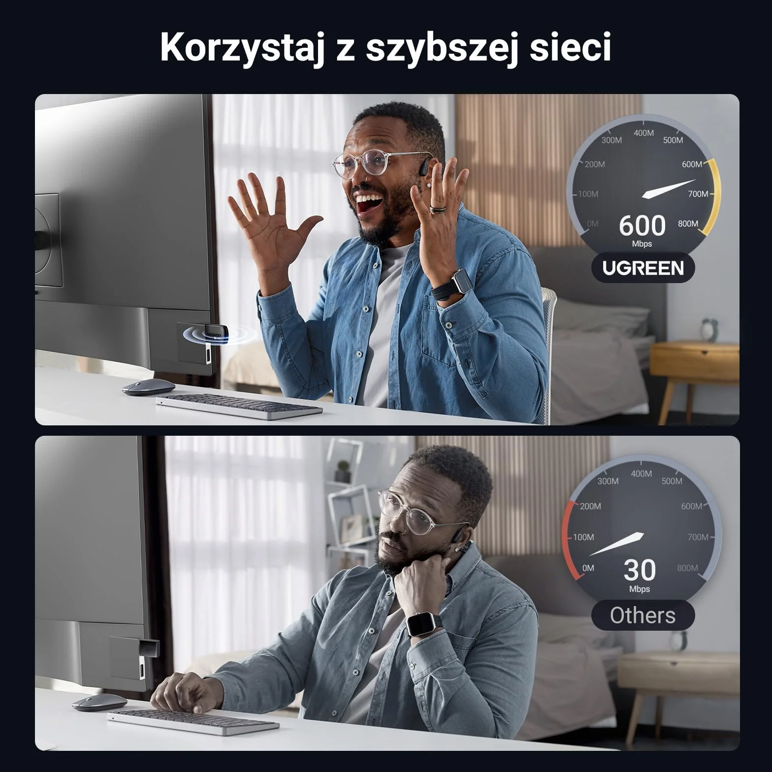 UGREEN WLAN Stick AX900 WiFi 6 WLAN Adapter PC Dual Band 2.4G/5.8GHz, Internet Stick z wbudowanym sterownikiem, szyfrowanie WPA3-SAE, kompatybilny z Windows 11/10 i Linux.