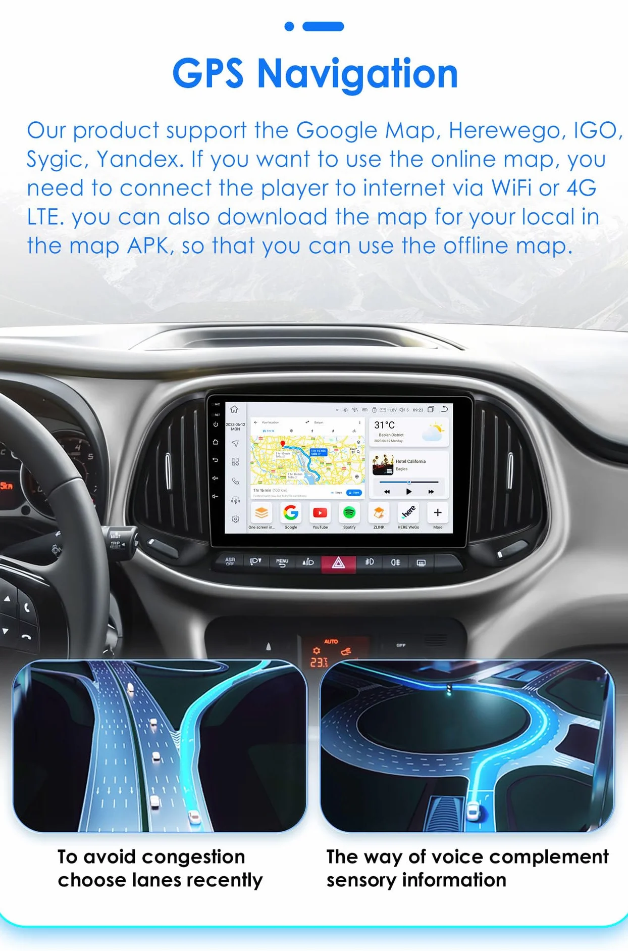 9-calowy ekran dotykowy GPS nawigacja do samochodów ciężarowych i osobowych z mapami Europy, UK 52, bezpłatna aktualizacja map, Carplay Android Auto nawigacja GPS
