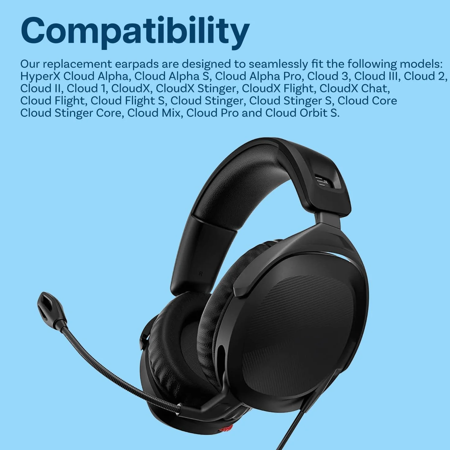 Zapasowe Nausznik do HyperX Cloud Stinger/Cloud Flight/CloudX/Cloud II/Cloud III/Cloud Alpha/Cloud Core/Mix Słuchawek od MMOBIEL - Memory Foam i Protein PU Wymienna Poduszka Uszu – Czarny