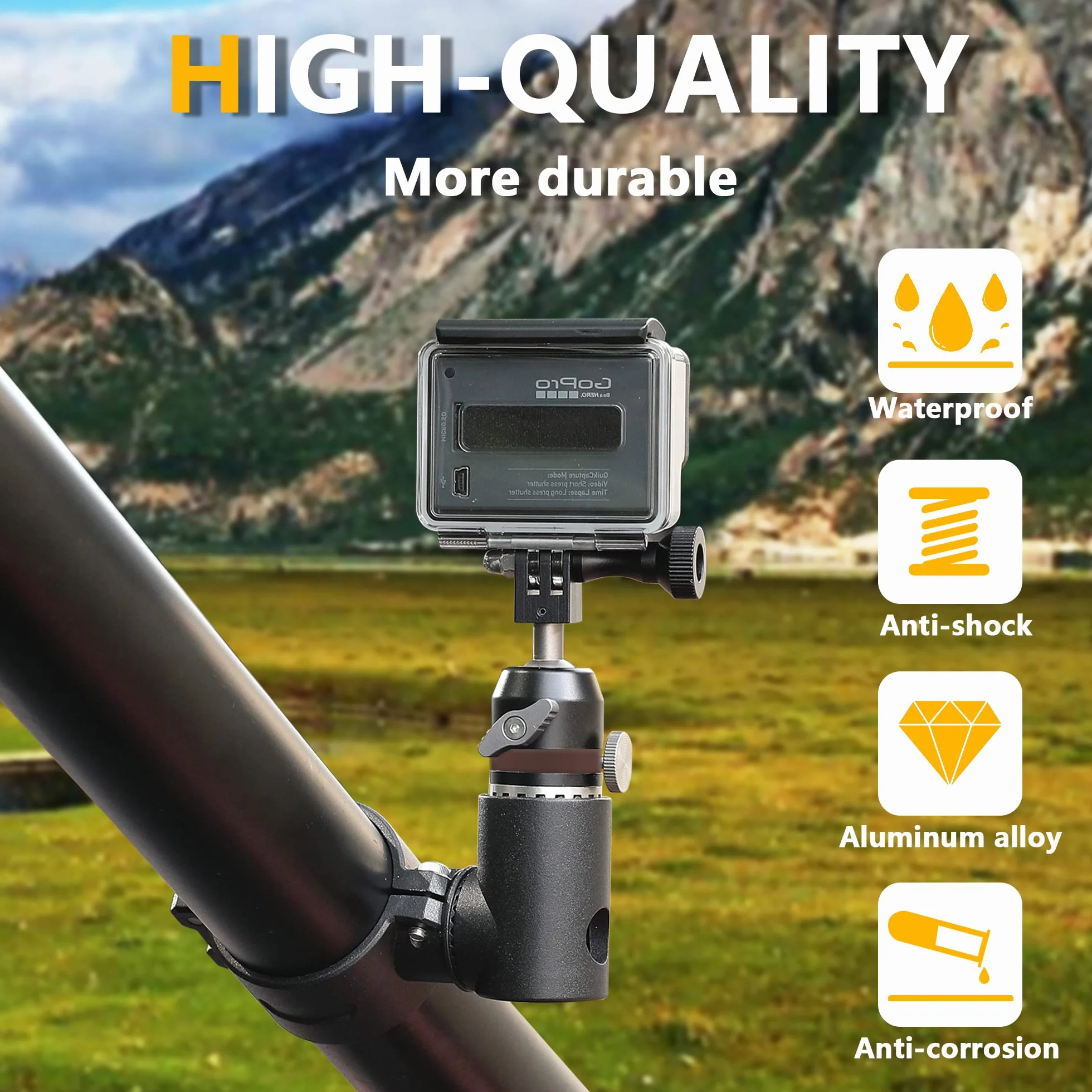 Uchwyt na kamerę UTV ATV kompatybilny z GoPro do rolki 1,7-2", aluminiowy uchwyt na kamerę obrotową o 360° do wszystkich modeli GoPro, takich jak Hero 9, 8,7,5 4, GoPro Max, Insta360 itp