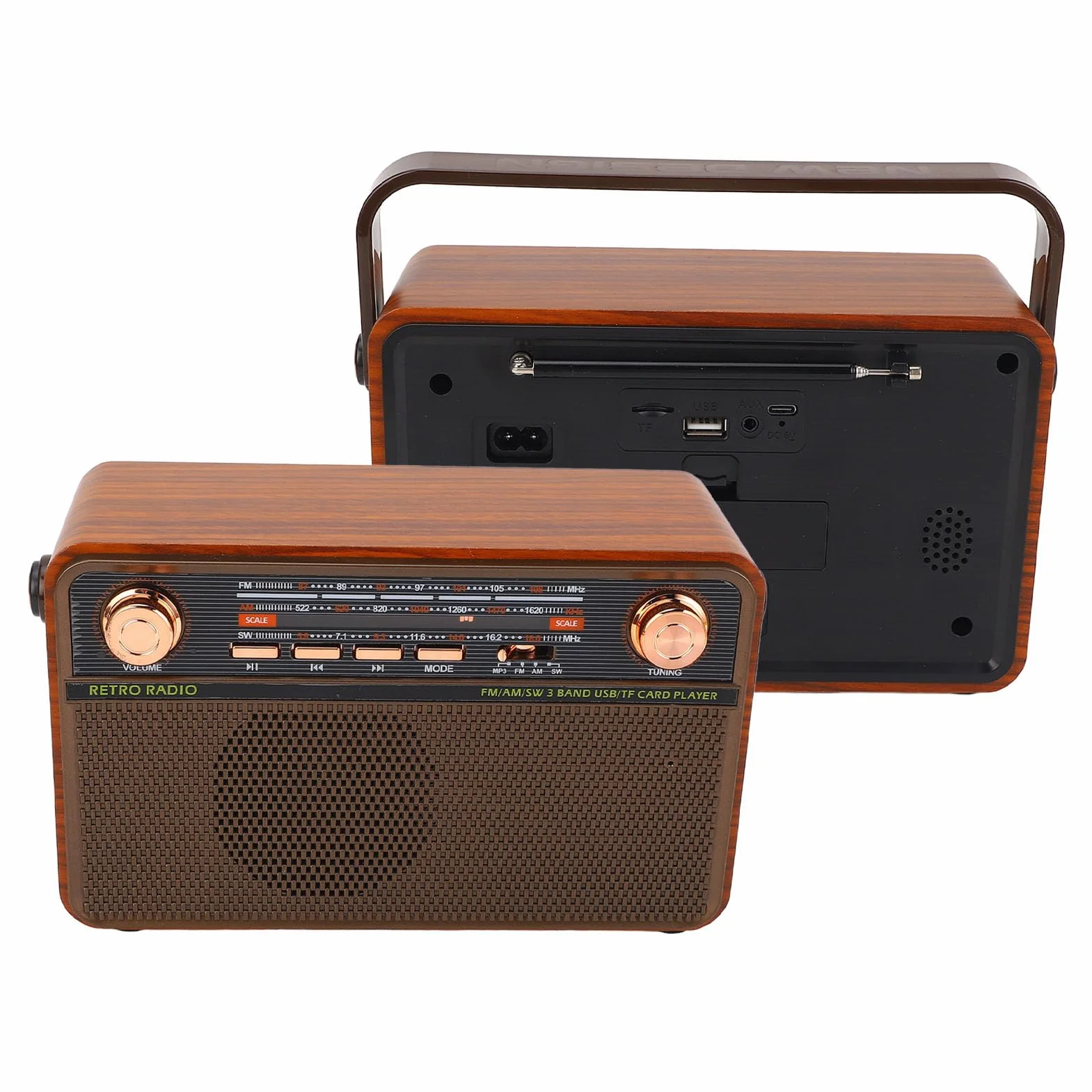 Przenośne Cyfrowe Radio AM FM, Głośnik 4-in-w-1 Wieloskładnikowy Głośnik Radiowy z Gniazdem Karty USB/SD i długą anteną teleskopową do Domu na Wypadek (wtyczka UE)