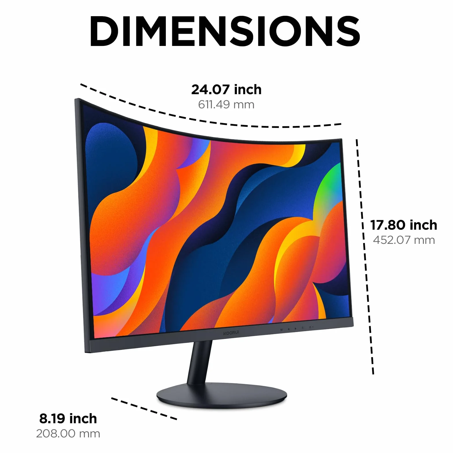 KOORUI 27-calowy zakrzywiony monitor komputerowy - Full HD 1080P 75Hz monitor gamingowy LED HDMI VGA, regulacja nachylenia, pielęgnacja oczu, czarny 27N5CA