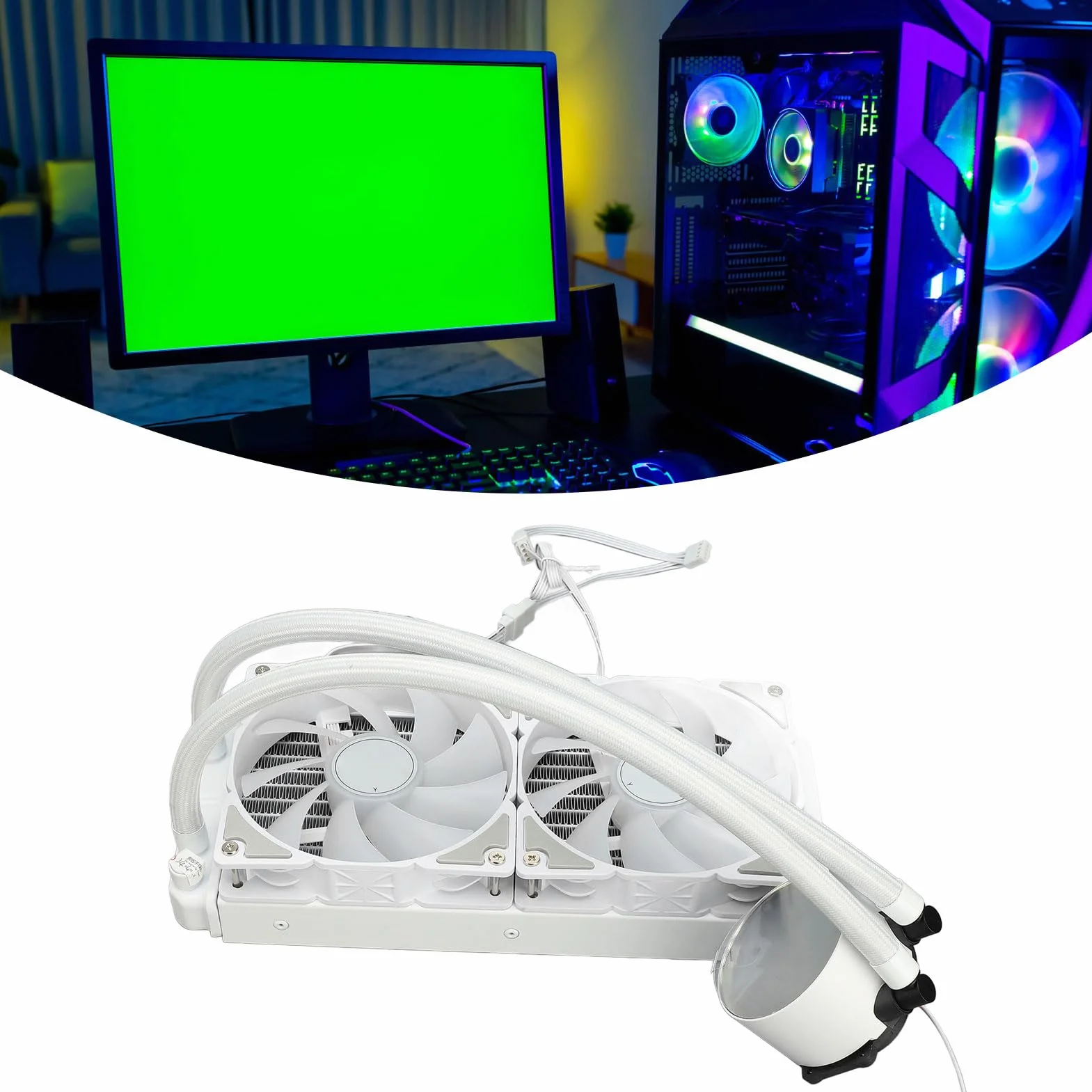 RGB Liquid CPU Podwójny Wentylator Chłodzący wodę Wysokowydajna Aluminiowa Cicha Chłodnica Procesora do Laptopa Komputerowego, Wydajne Chłodzenie dla Entuzjastów Gier