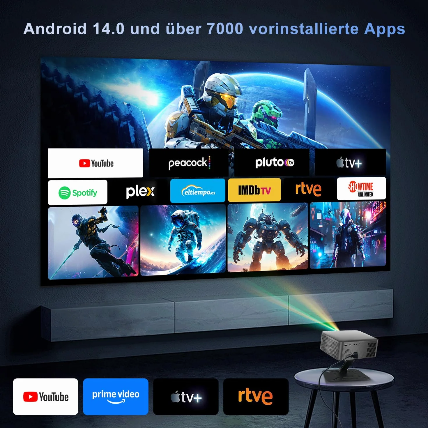 ZDSSY Mini projektor 8K obsługuje Native 1080P Smart Projektor Android 14, przenośny, z WiFi 6 BT 5.2 Auto Keystone, przenośny projektor, mały projektor do telefonu komórkowego, kino domowe ze