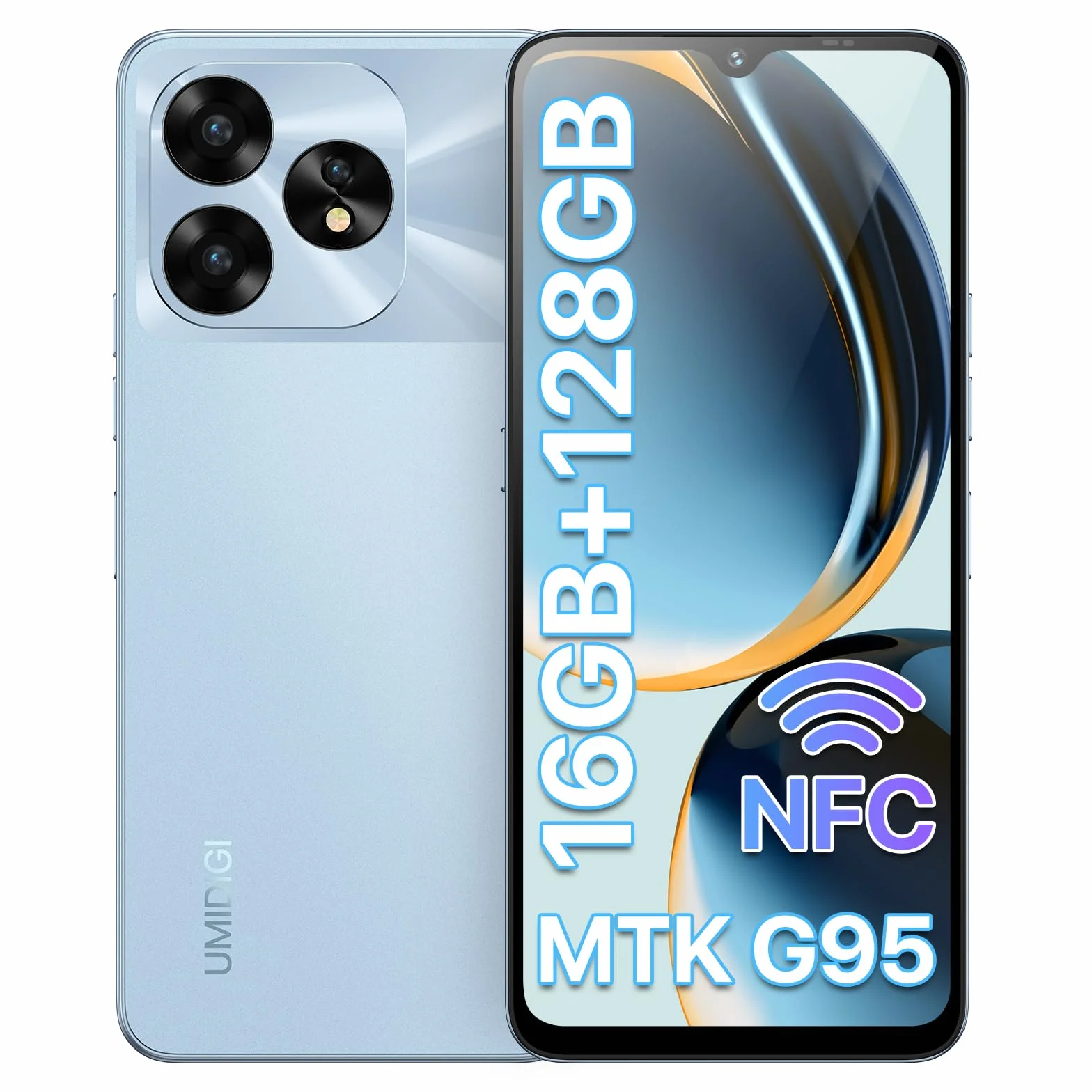 UMIDIGI A15T NFC Smartphone Free(2024),16GB+128GB, MediaTek Helio G95, Potrójny aparat 64+8+2MP, Aparat przedni 16MP, 5000 mAh, Android 13 Telefony komórkowe,Ekran HD+ 6,7", 4G Dual SIM/Odblokowanie