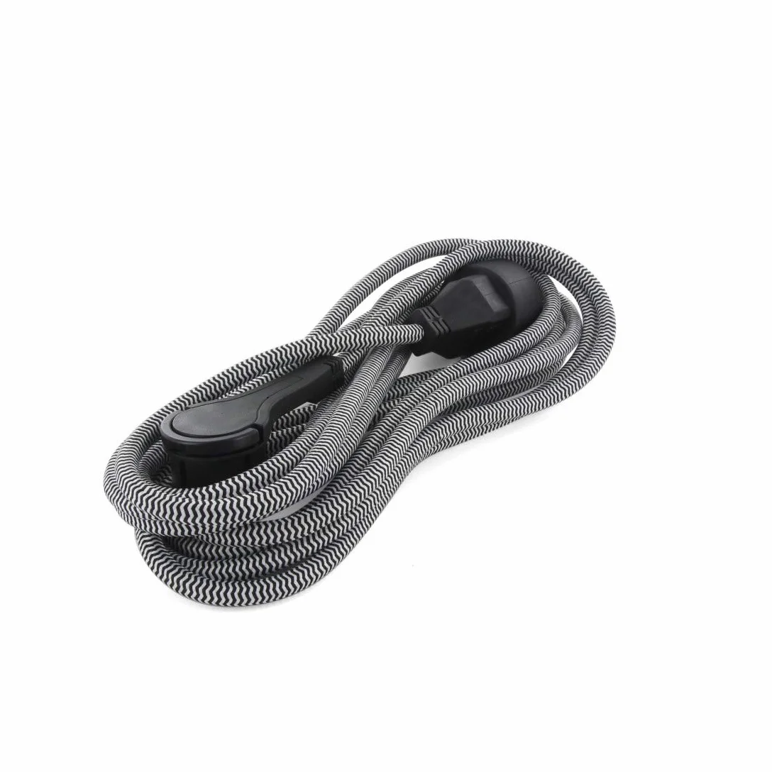 Kabel przedłużający, czarny/biały – z czarną płaską wtyczką – 3 m (SCH)