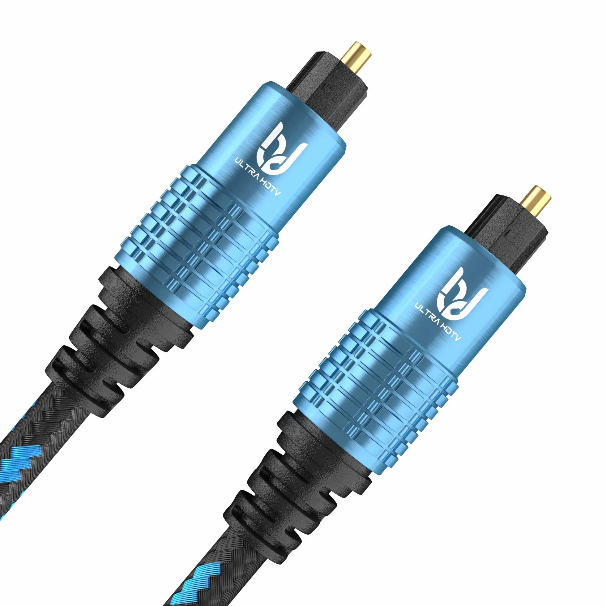 Kabel Ultra HDTV Premium Toslink 2-metrowy optyczny kabel audio, kabel cyfrowy z zabezpieczeniem przed załamaniem, nylonową osłoną, odciążką i całkowicie metalowymi wtykami z doskonałym dopasowaniem