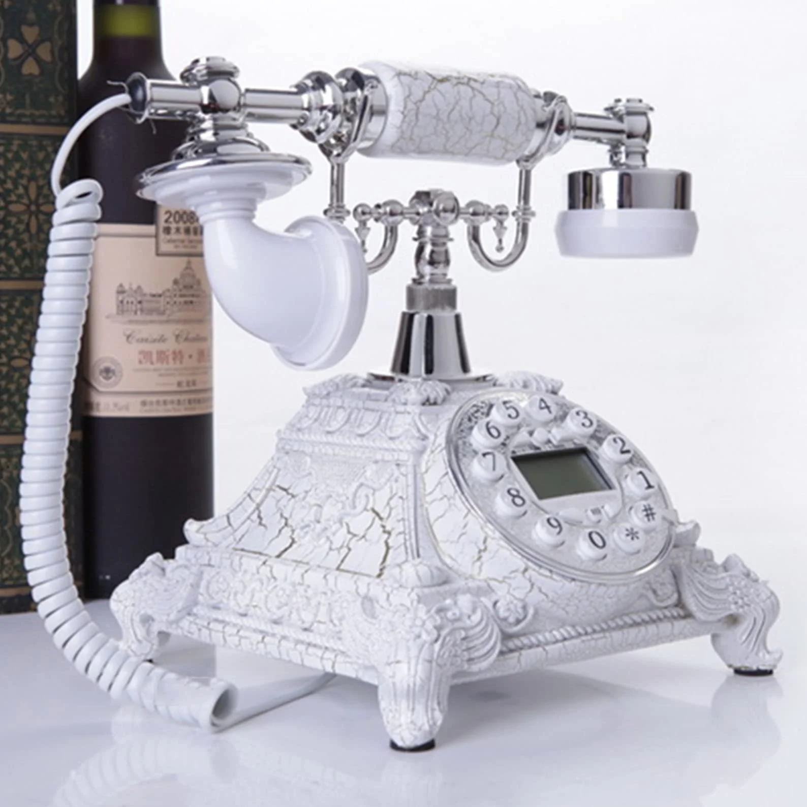 HJMMWT Telefon w stylu vintage, antyczny telefon stacjonarny z przyciskiem wybierania, klasyczne telefony dekoracyjne do domu, przewodowy retro, żywica