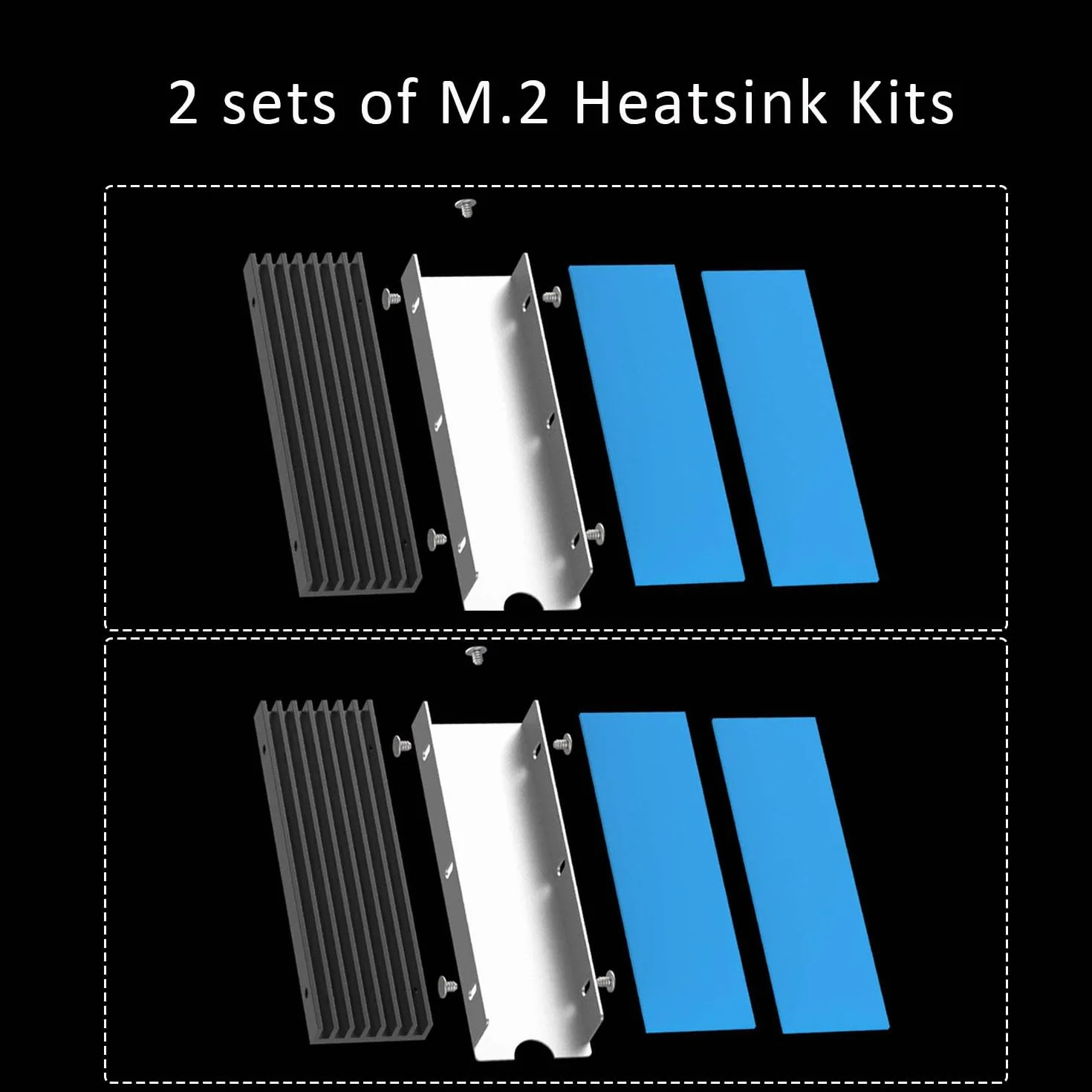 GLOTRENDS M.2 Radiator śrubami M.2 i podkładkami termicznymi do jednostronnych/dwustronnych dysków SSD M.2, instalacja w komputerach PC/PS5/PS5 Slim (2 opakowania)