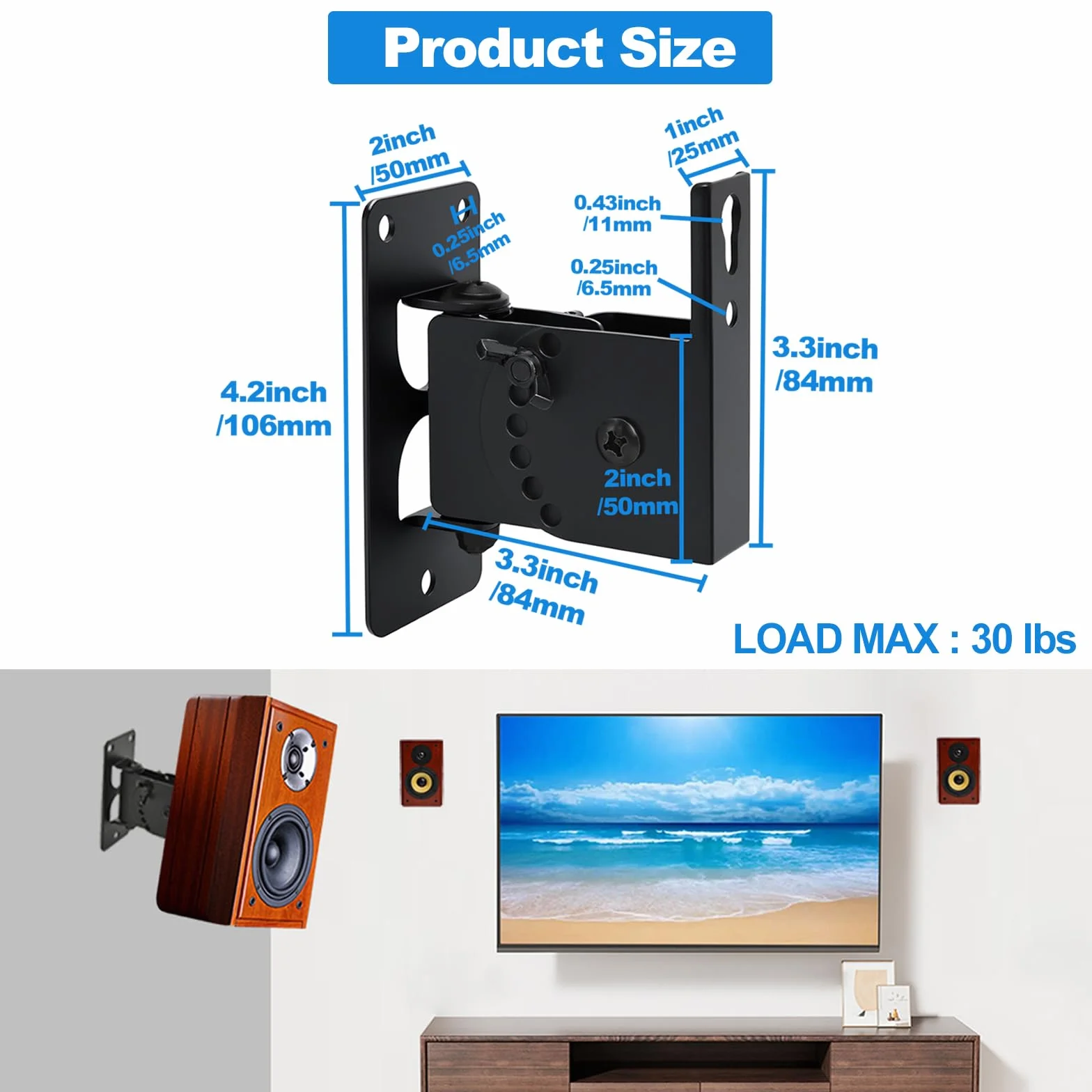 Uchwyt ścienny do małych głośników obrotowy pochylny HD-618 13,6 kg czarny 2 szt.