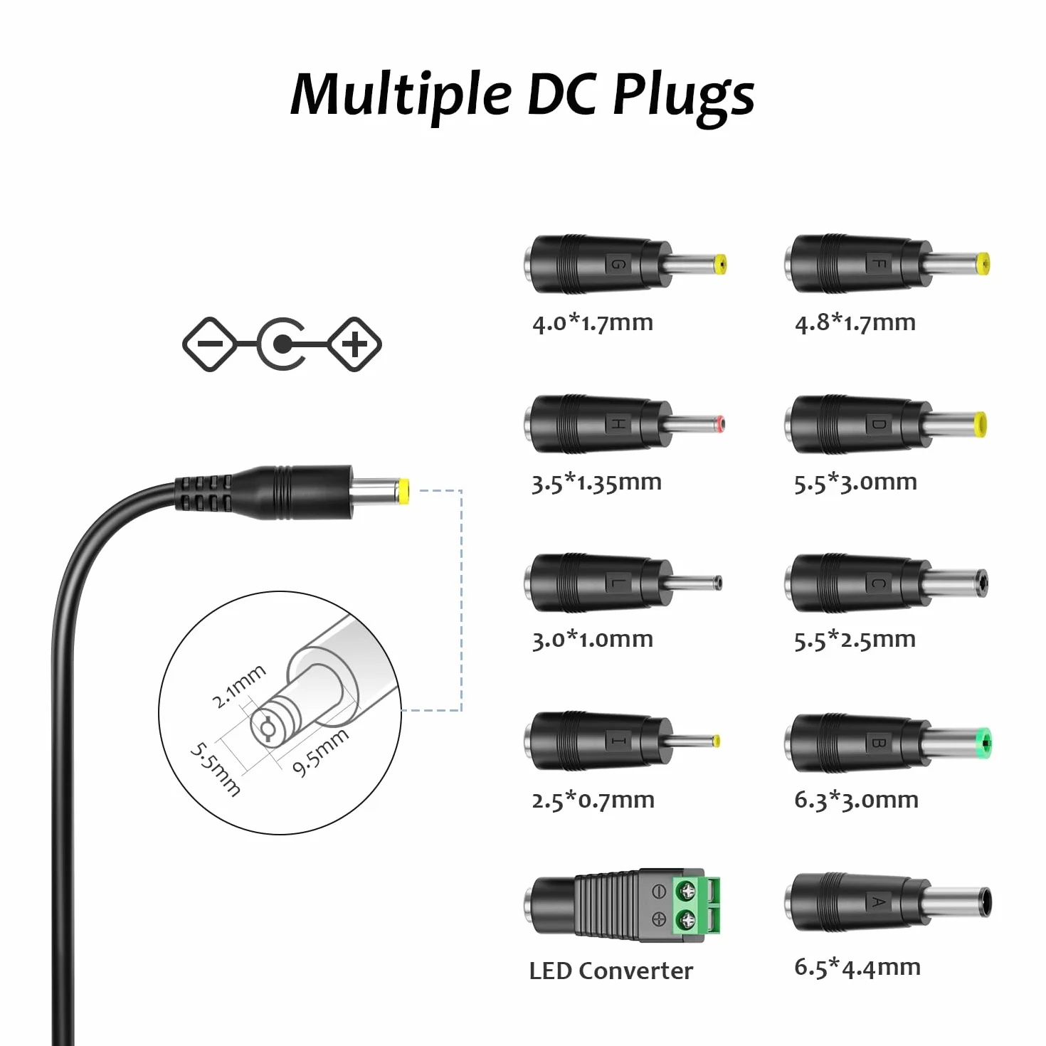Zasilacz sieciowy 12 V, 2 A, Zolt uniwersalny adapter AC DC z 9 wtyczkami DC do 12 V, 0,5 A, 1 A, 1,5 A, 2 A, taśma LED, oświetlenie CCTV, routera, monitora LCD