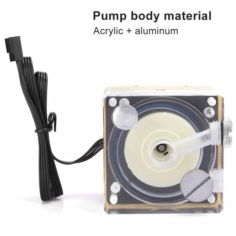 Ejoyous Pompa Chłodząca wodę Akrylowa Aluminiowa Komputerowa Chłodnica Wodna 12 V PWM 2600 Obr./min Niski Poziom Hałasu 500 l. wys. 4 M Podnoszenie dla Komputerów PC Konstruktorzy Systemów (GOLD)