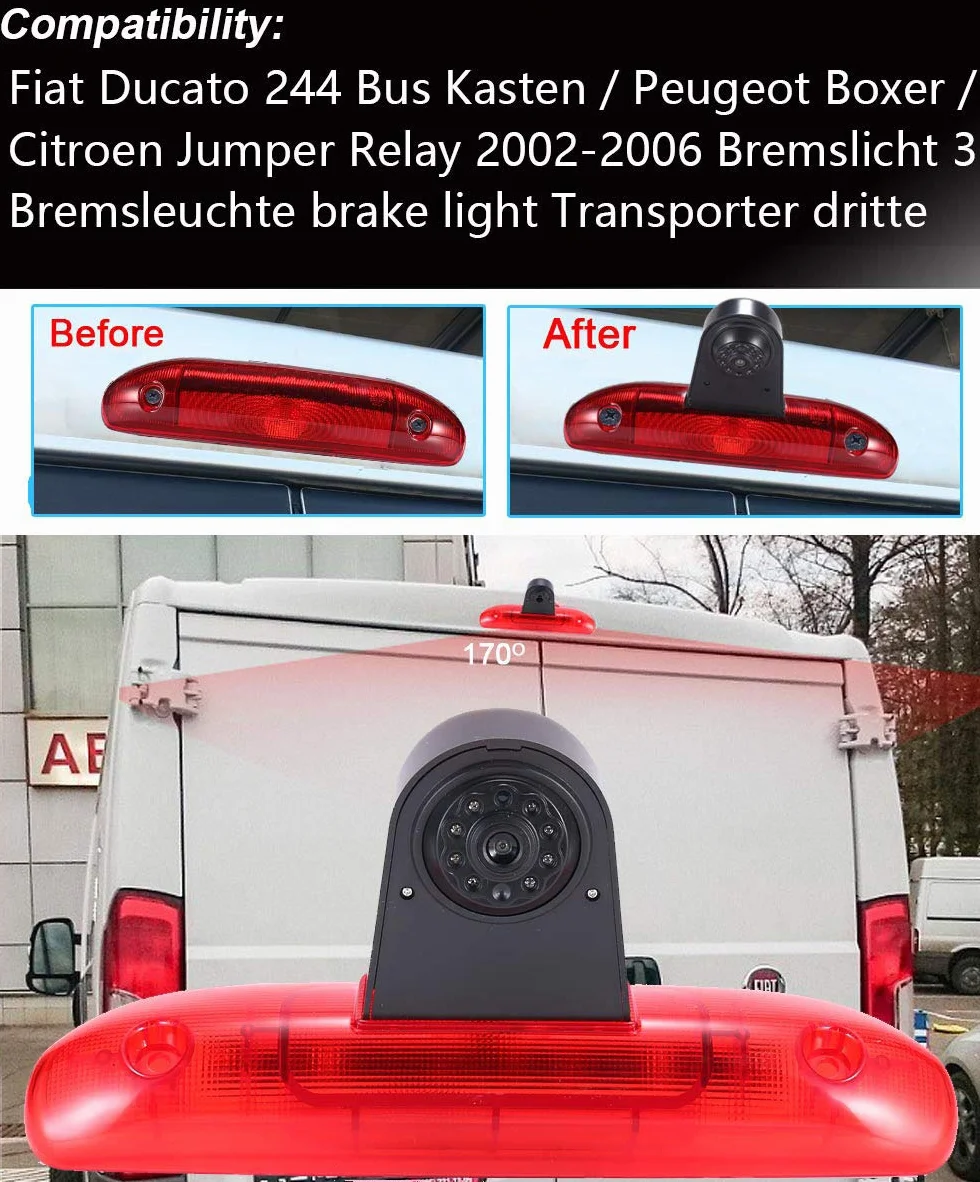HD widoczność w nocy kamera cofania w 3. światło hamowania, system cofania + wyświetlacz LCD TFT o przekątnej 4,3" do FIAT Ducato 244 Bus Kast/Peugeot Boxer/Citroen Jumper 2002-2006 Relay 2002-2006