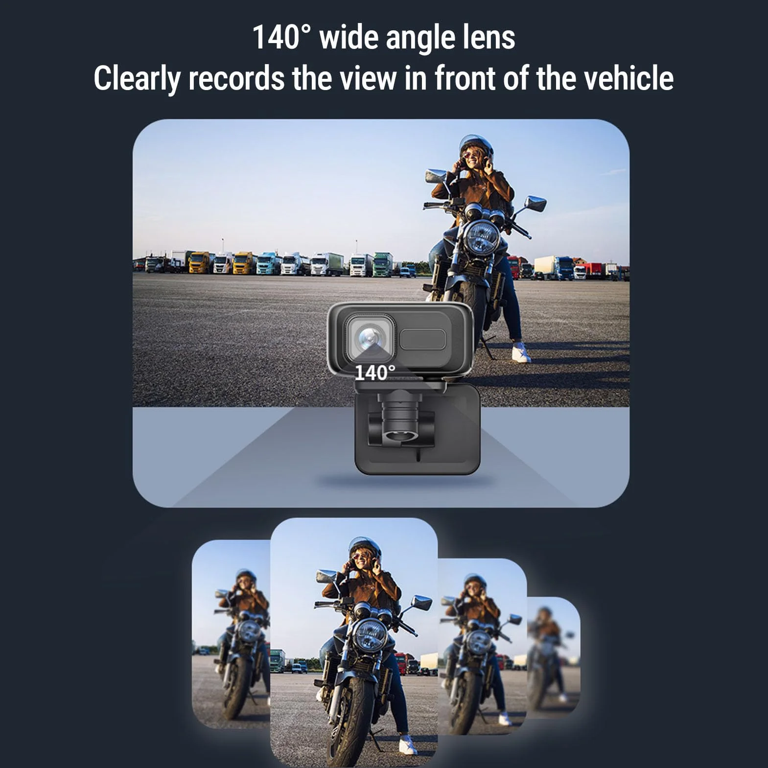 PUSOKEI Kamera Samochodowa Wi-Fi dla Motocykli, Obiektyw Szerokokątny 140°, Wodoszczelny Rejestrator Jazdy na Rowerze IP65 z Nagrywaniem w Pętli, Czujnik G, Noktowizor, System DVR dla