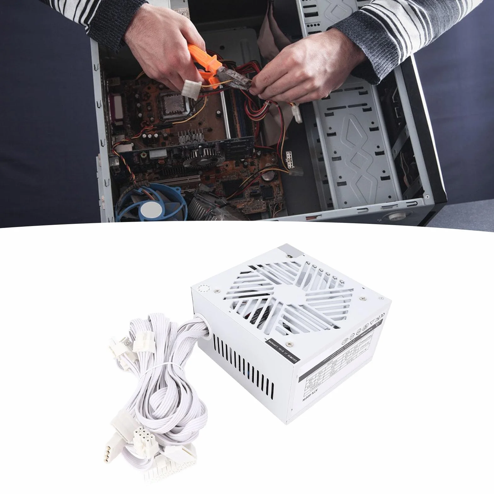 Generic Inteligentny Zasilacz Komputerowy ATX 600 W z możliwością Wszechstronnej Manipulacji i Kompleksowymi Funkcjami Ochronnymi dla Entuzjastów Gier Stop Aluminium W Kolorze Białym z Kablem