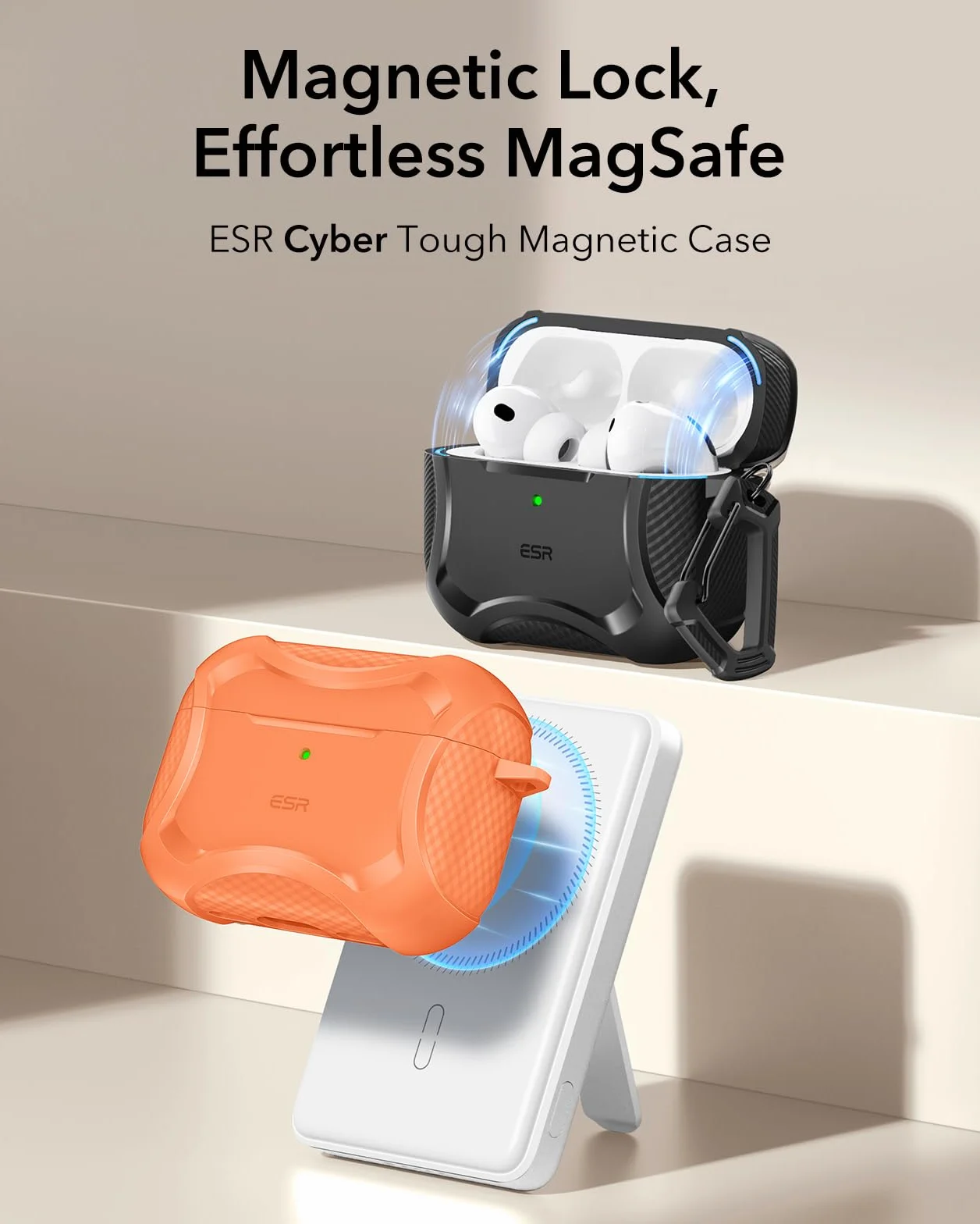 ESR Etui do AirPods Pro 3 (2025), kompatybilne z Airpods Pro 3 (kabel USB-C), magnetyczna pokrywka, gotowe do MagSafe, potężna ochrona przed upadkiem, seria Cyber, pomarańczowe