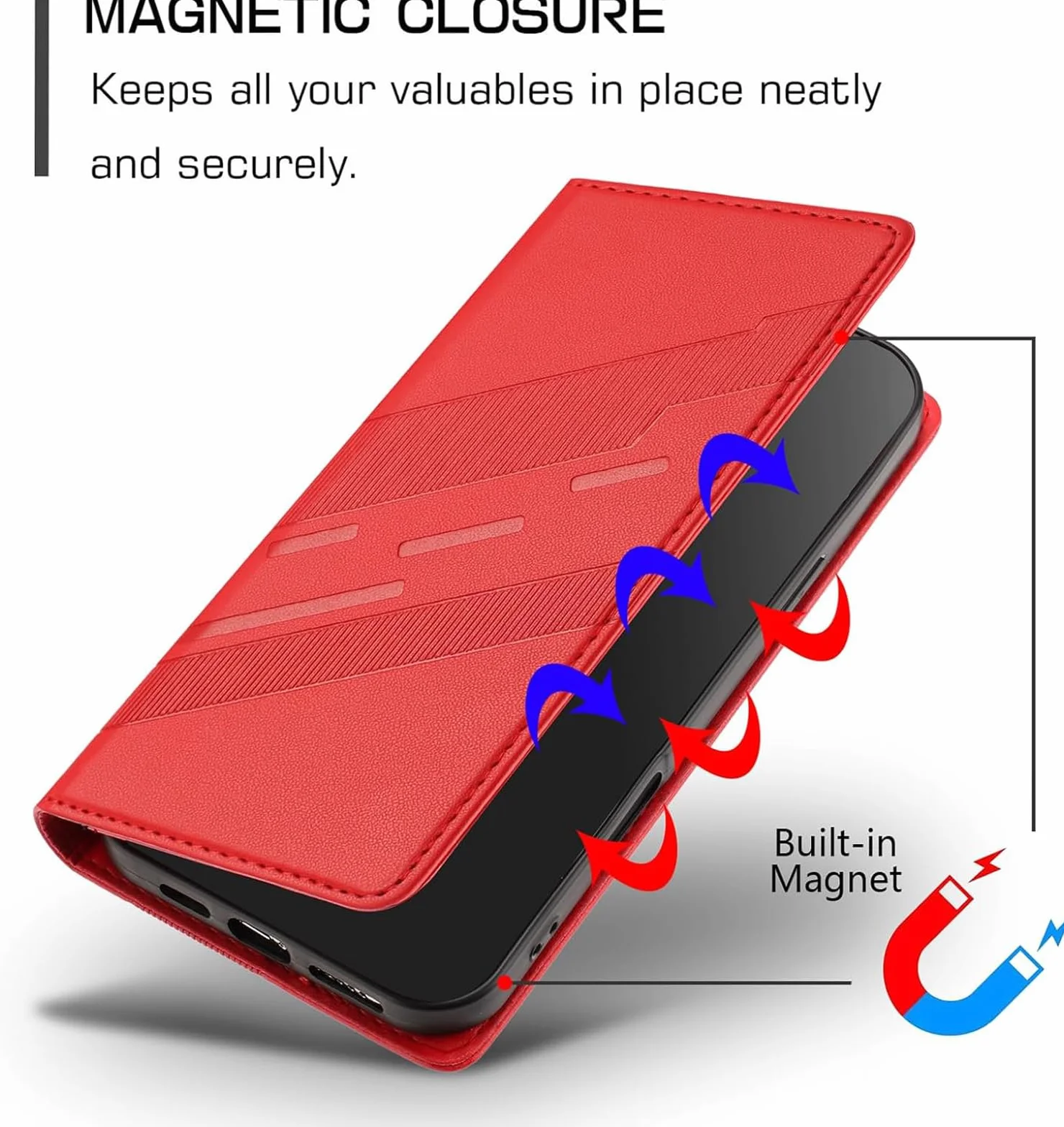Skórzany pokrowiec Folio do Motorola Edge 70 Pro, PU/TPU portfel etui, czerwony