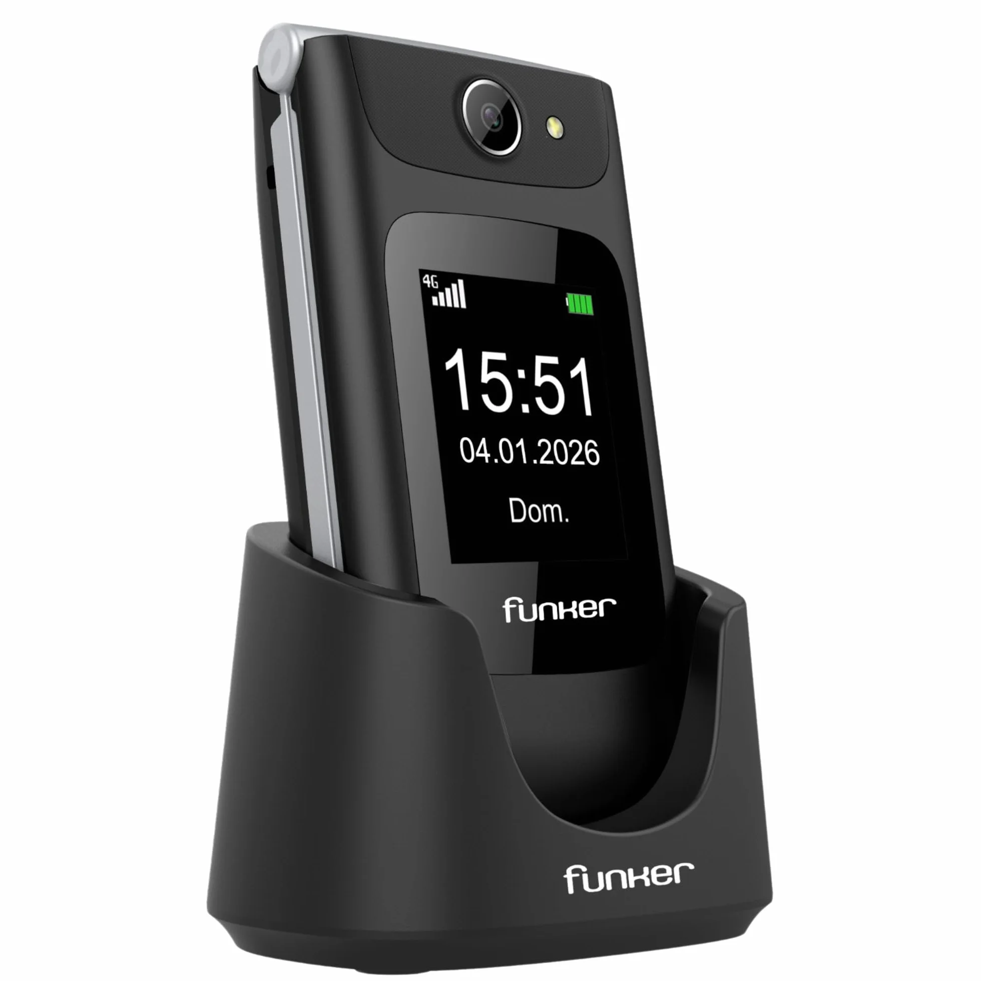 Funker C250 Comfort Power 4G - telefon komórkowy z klapką dla seniorów, stacja ładująca, klawiatura o wysokim kontraście, przycisk SOS, łatwy w użyciu, 3 bezpośrednie wspomnienia, bateria 1450 mAh