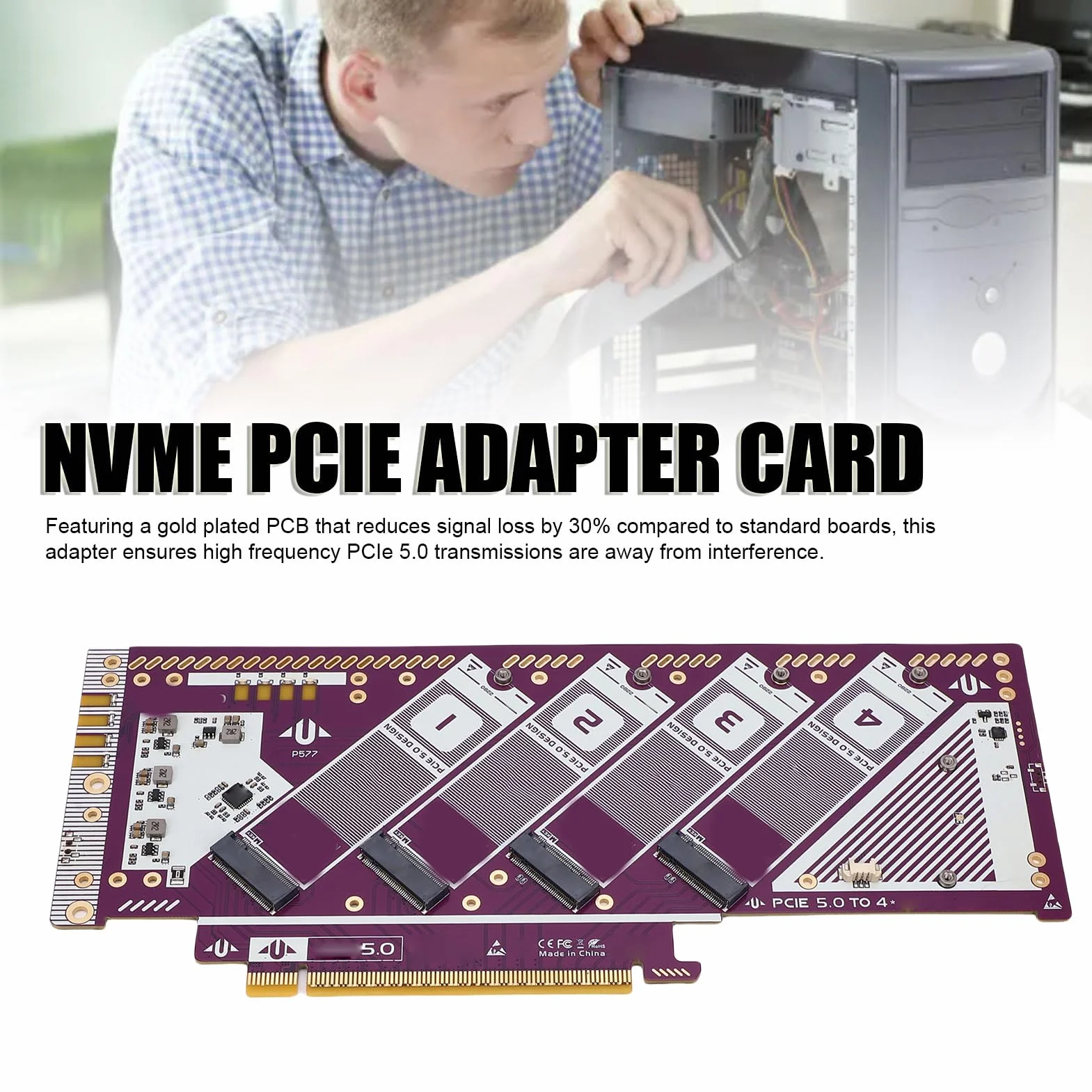 Annadue Karta Adaptera NVMe PCIe, prędkość Transferu do 512 Gb/s, grubość Warstwy Złota 15 μ, Odpowiednia do zadań Wymagających Dużej Ilości Zasobów, dla 8 Osób i Później