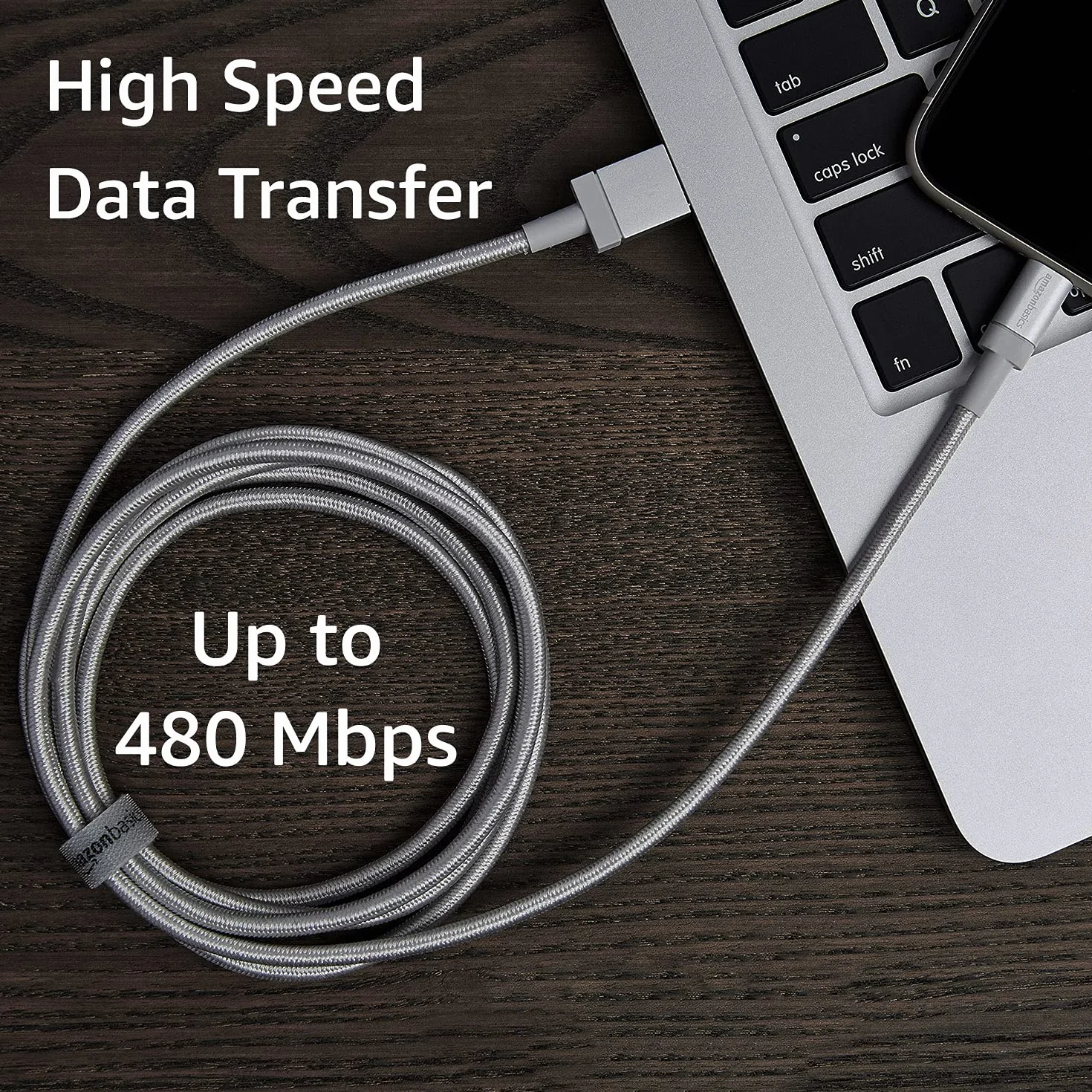 Amazon Basics Kabel połączeniowy Lightning na USB-A, nylonowy, certyfikowany przez MFi kabel do ładowania do iPhone'a, srebrny, 1,8 m