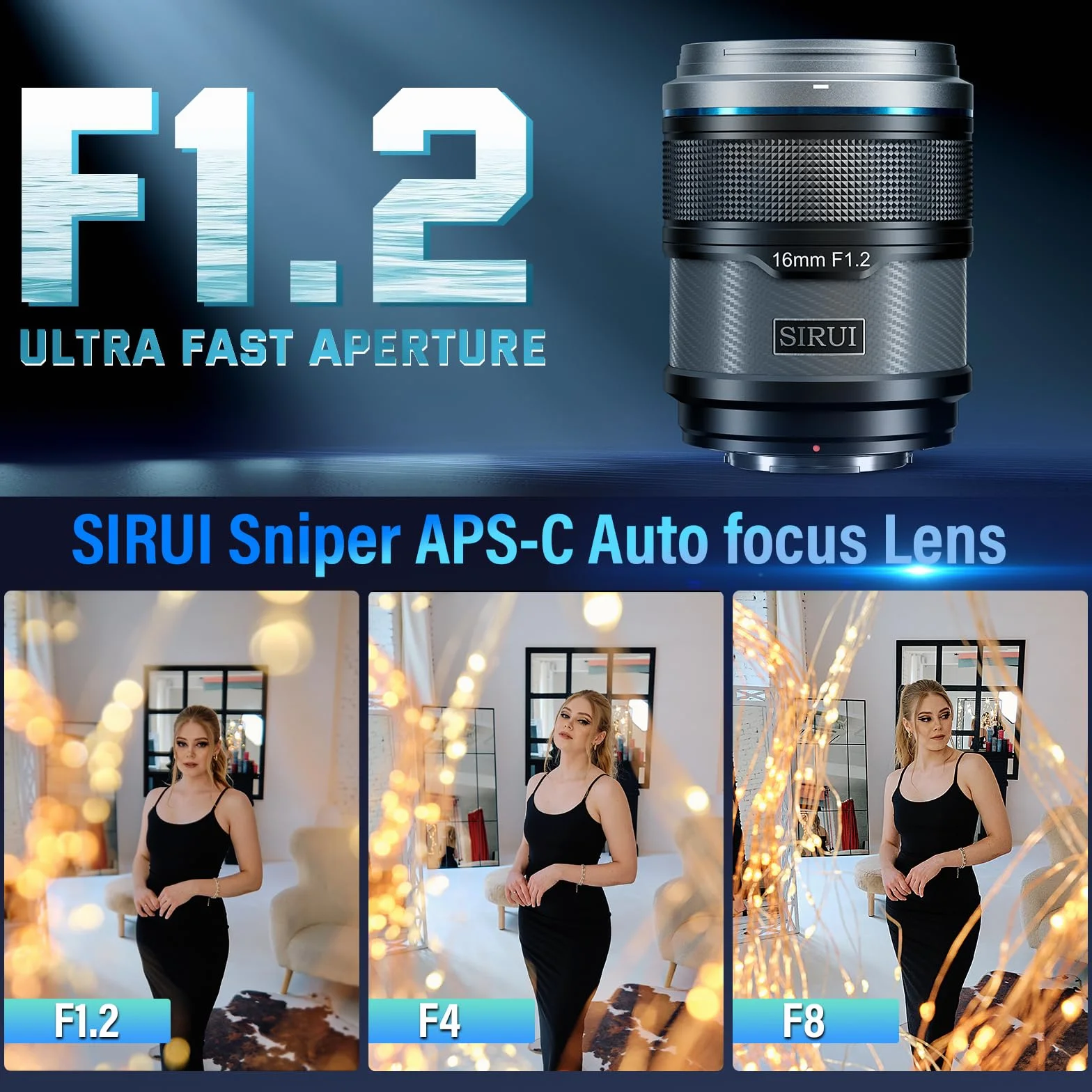SIRUI Sniper Obiektyw z autofokusem 16 mm, szerokokątny obiektyw aparatu APS-C F1.2 do X-T4, X-T5, X-H1, X-H2/H2S, X-T3, X-T30, X-S10 (mocowanie X, czarny)