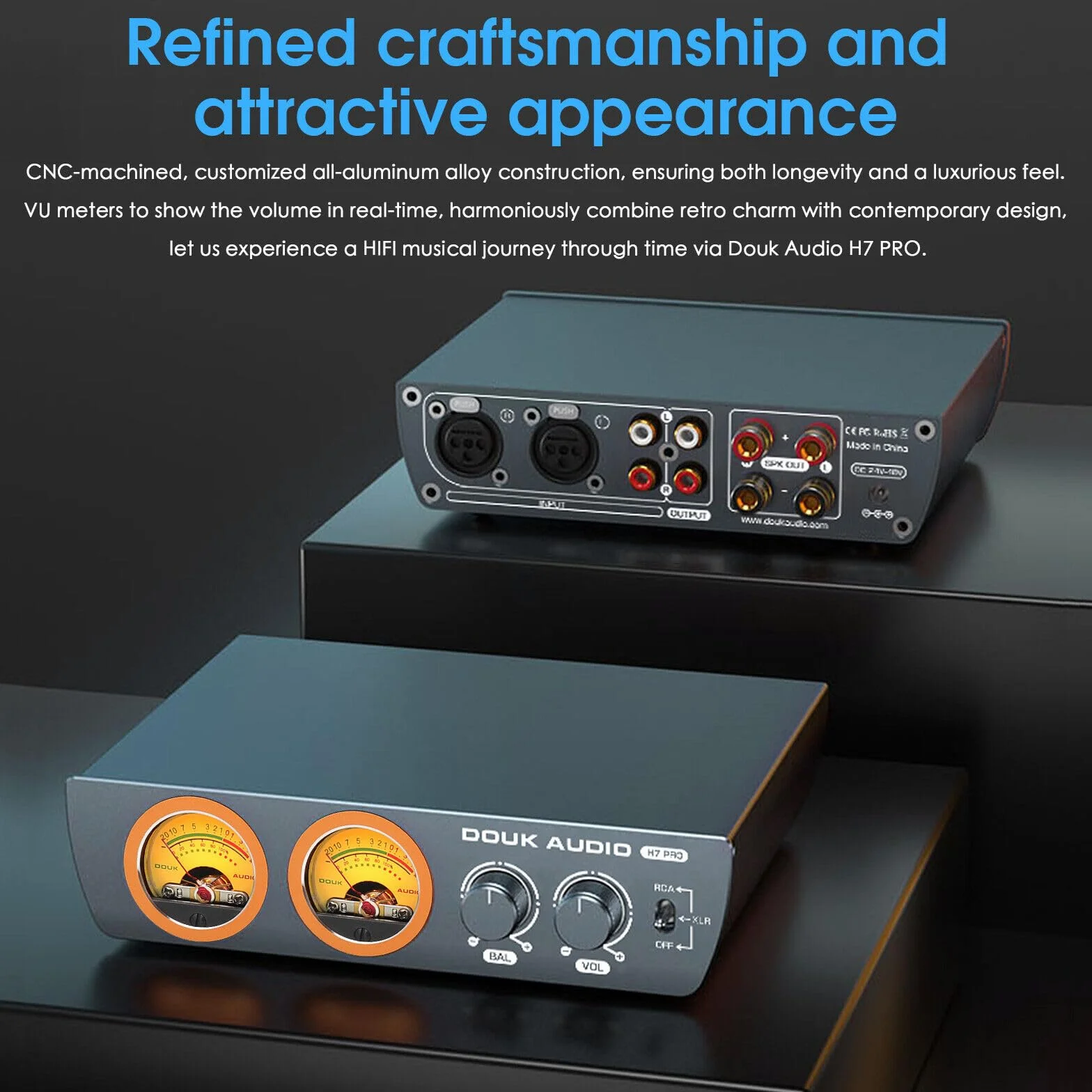 Douk Audio H7PRO TPA3255 cyfrowy wzmacniacz Hi-Fi z miernikiem VU 300W domowy wzmacniacz stereo