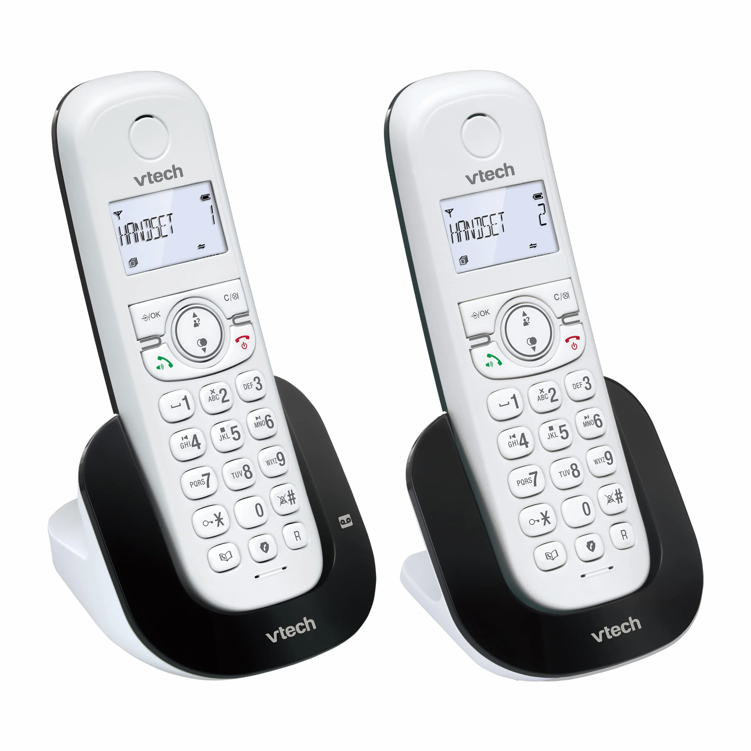 VTech CS1551 Bezprzewodowy telefon DECT z 2 słuchawkami z ładowarką, automatyczną sekretarką, blokadą połączeń, identyfikatorem dzwoniącym/połączenia oczekującego, głośnikiem, podświetlanym ekranem i