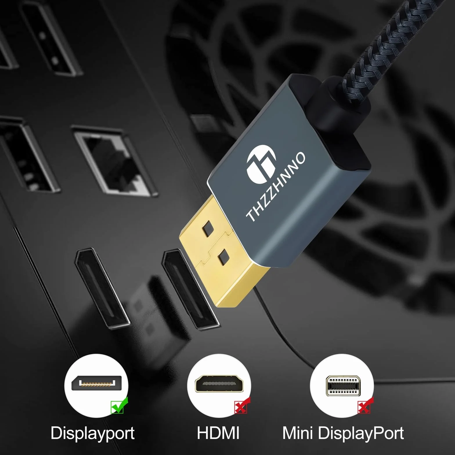 Kabel 90 Stopni DisplayPort 1M, Kątowy w Górę Displayport Wsparcie 1.4 Kable 4K / 60Hz dla karty graficznej monitora gier