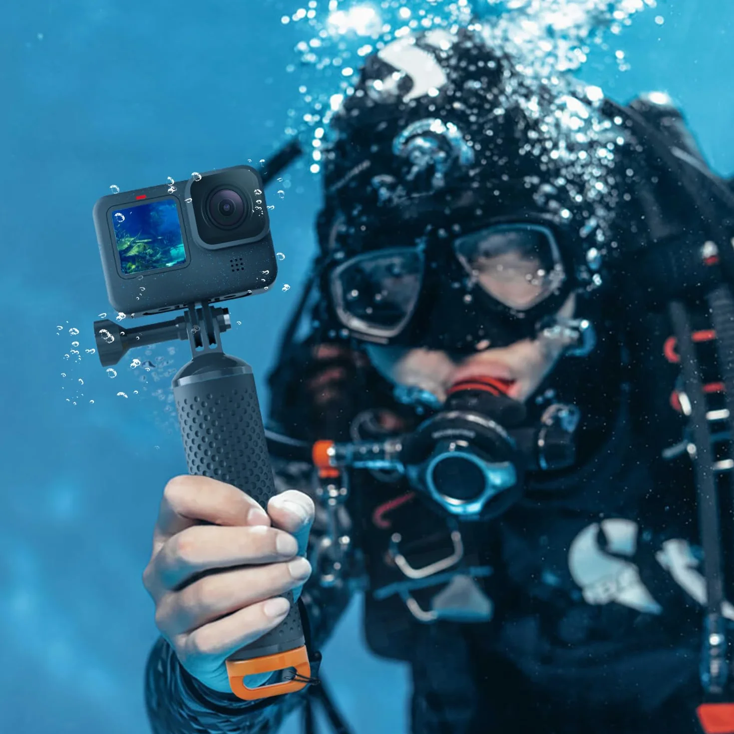 Pływający Uchwyt Wodoszczelny Kijek Monopod Akcesoria Kompatybilna z GoPro Hero 13, 12, 11, 10, 9, 8, 7, 6, 5, 4, Session, 3+, 3, Hero(2018), Max, DJI Osmo Kamery Sportowe (Pomarańczowy)